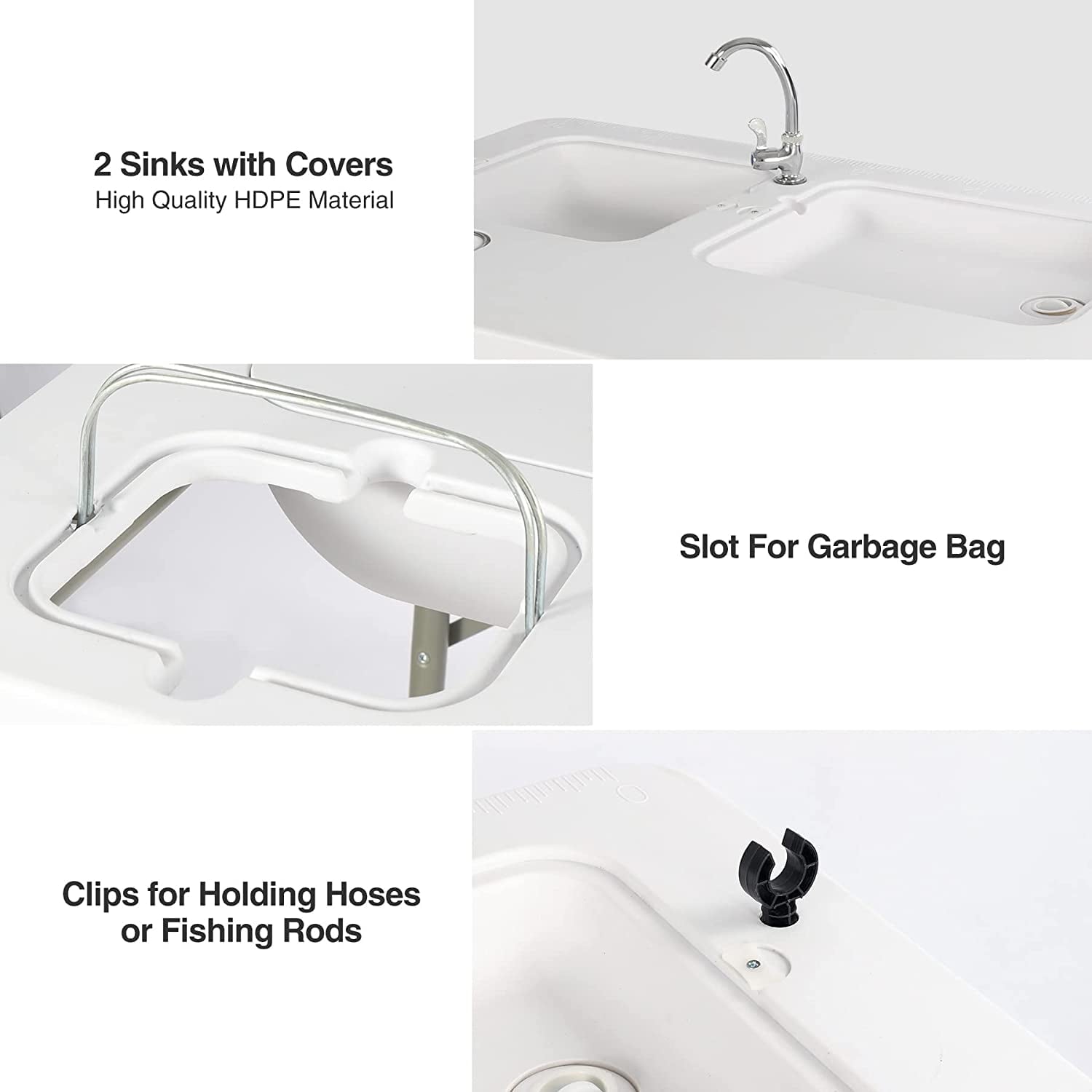 Folding Fish Cleaning Table. Outdoor Camping Sink Station with Sink & Faucet Drainage Hoses. Portable Camping Sink Table for Beach Fishing Patio Picnic