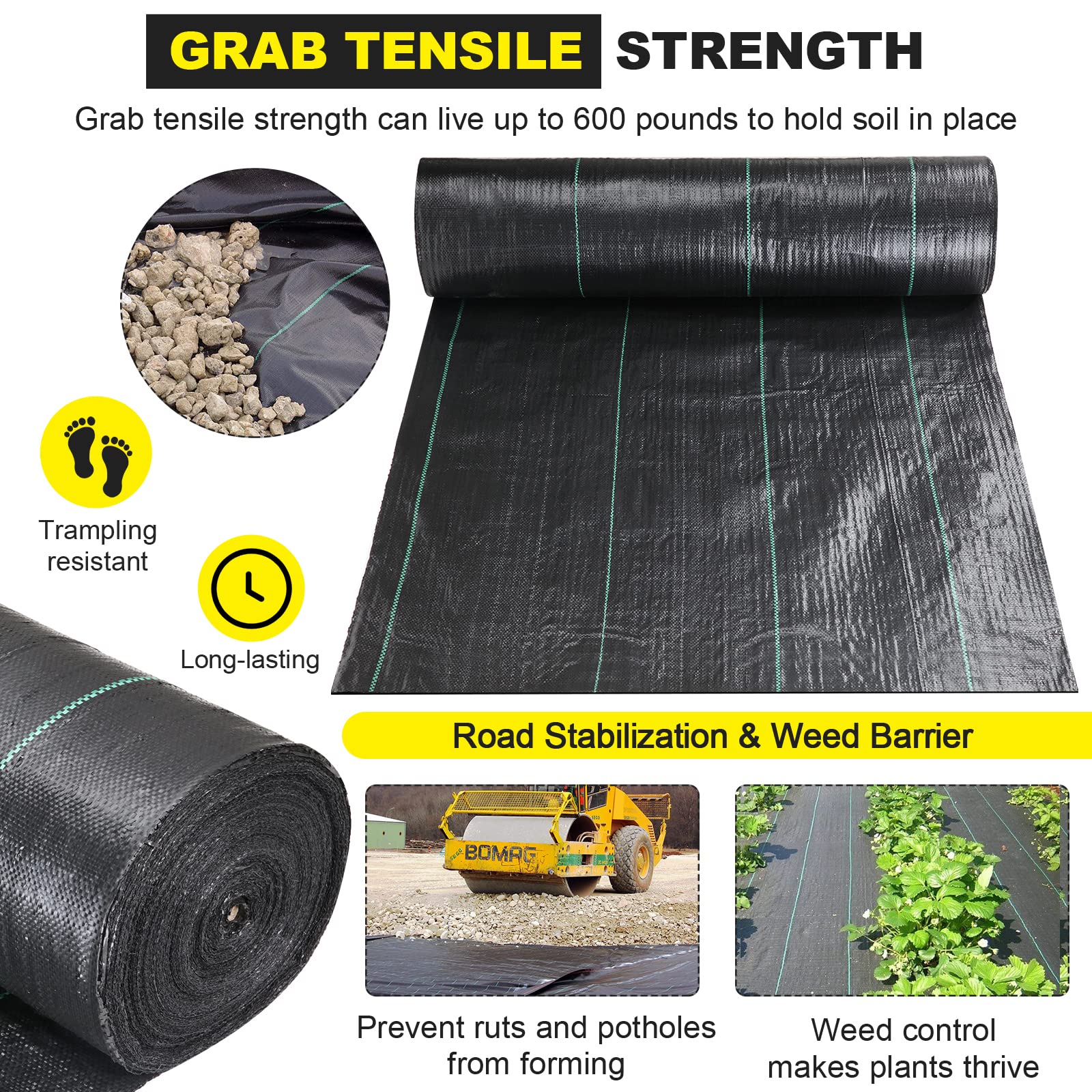 DWALE 6x300 ft Road Fabric Commercial Weed Barrier Fabric