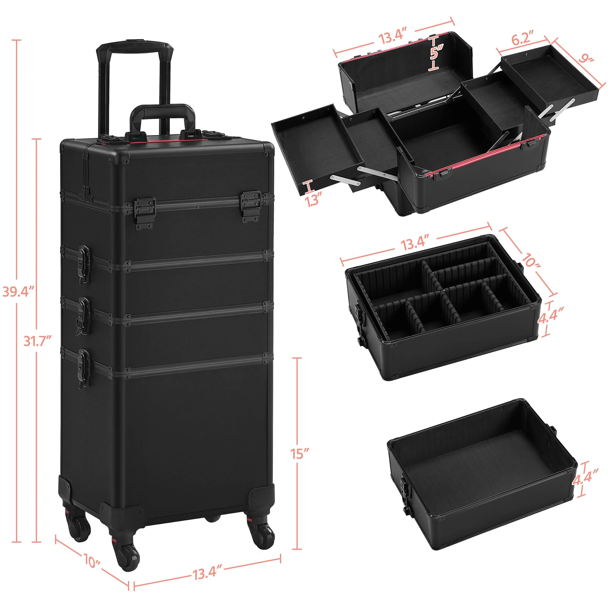 Yaheetech 4 in 1 Professional Makeup Train Case