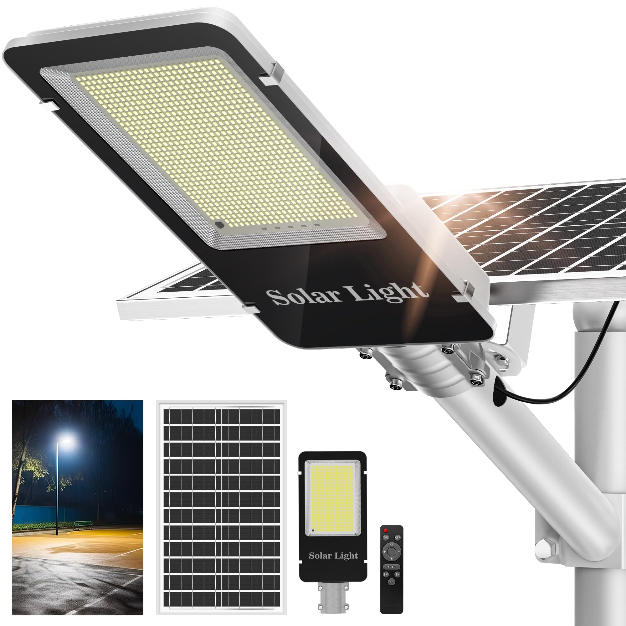 5000W Solar Street Lights Outdoor - 7000K Solar Lights Outdoor Dusk to Dawn, High Brightness Wide Angle Street Lights Solar Powered, Remote Control IP66 Waterproof Solar Parking Lot Lights