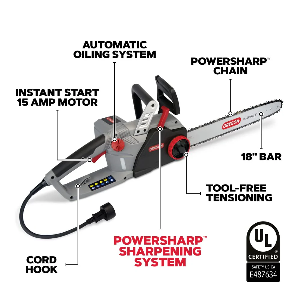 Oregon 18 Inch 15 Amp Self-Sharpening Corded Electric Chainsaw