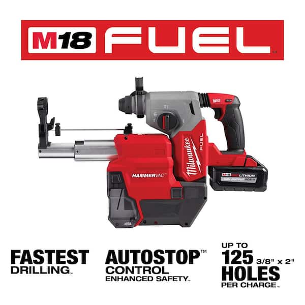 M18 FUEL 18V Lithium-Ion Brushless 1 in. Cordless SDS-Plus Rotary Hammer/Dust Extractor Kit. Two 6.0 Ah Batteries