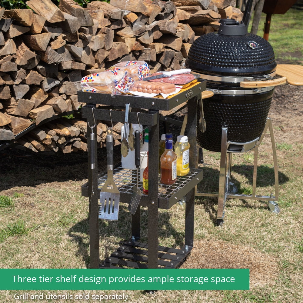 Great Outdoors 3-Tier Barbecue Prep Station and Grill Accessory Serving Cart. Wire Rack Storage Shelves
