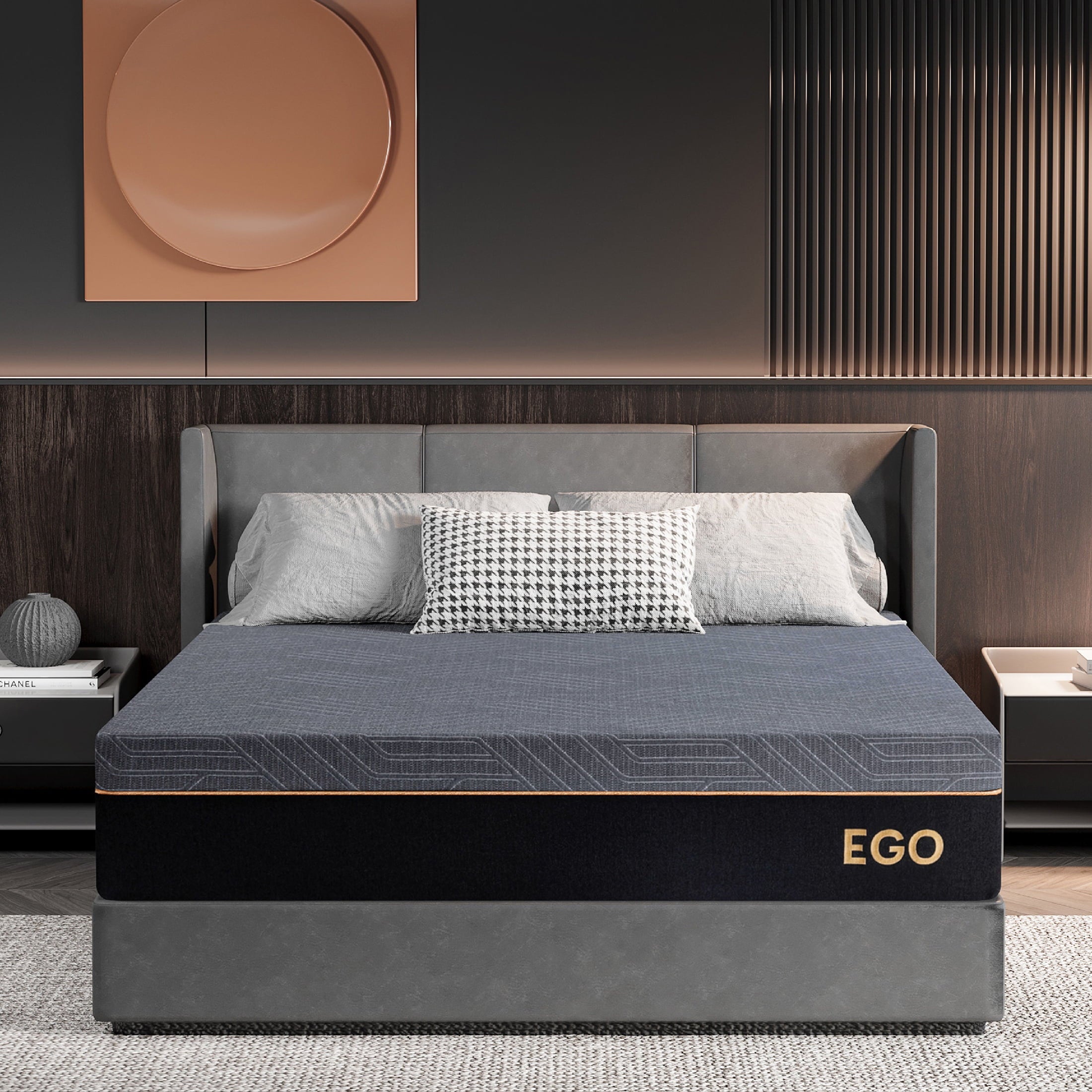 Ego Black 12 inch Queen Mattress in a Box. Cooling Gel Memory Foam Mattress. Medium