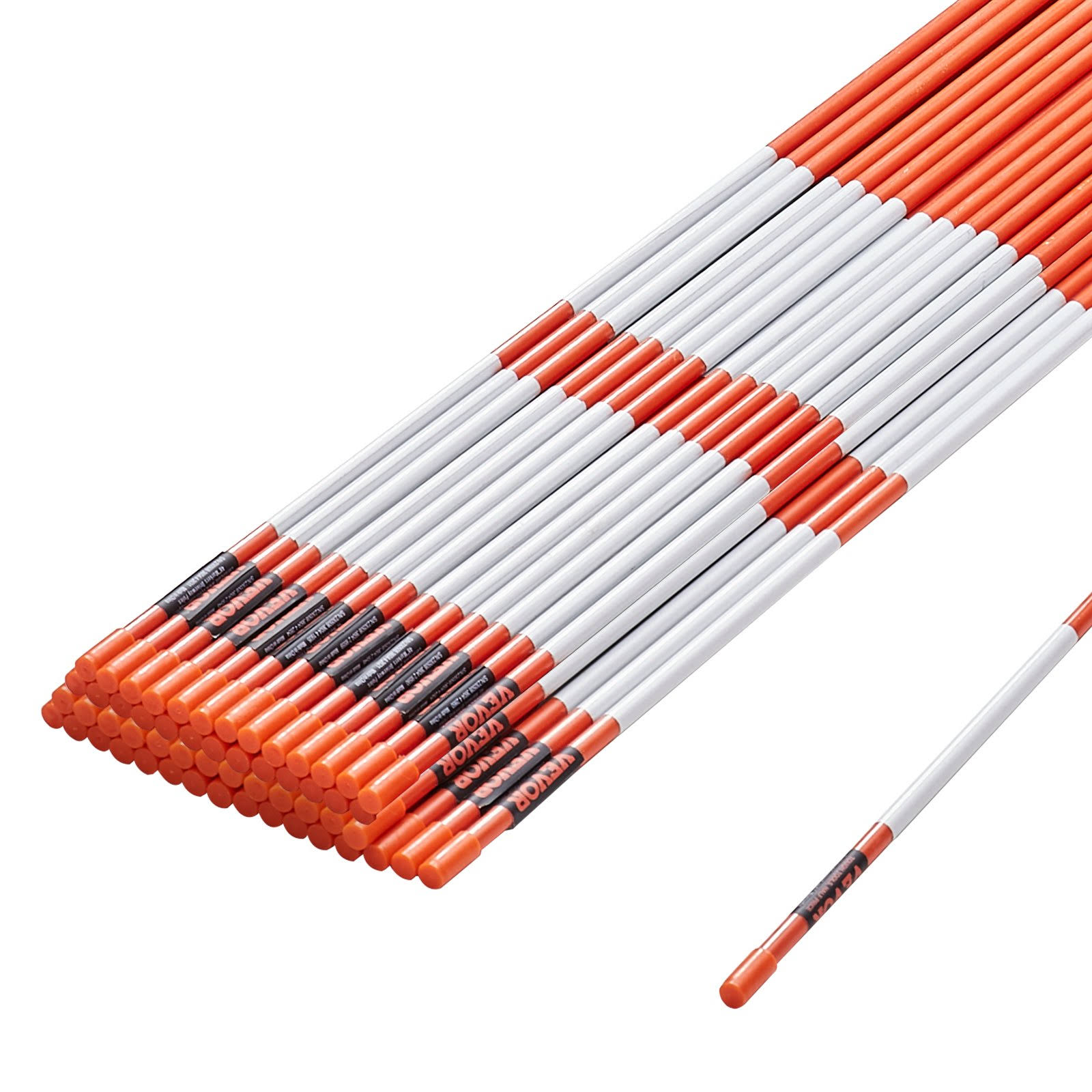 VEVOR Driveway Markers, 50 Pcs 48 inch, 0.4 inch Diameter, Orange Fiberglass Poles Snow Stakes with Reflective Tape, 12