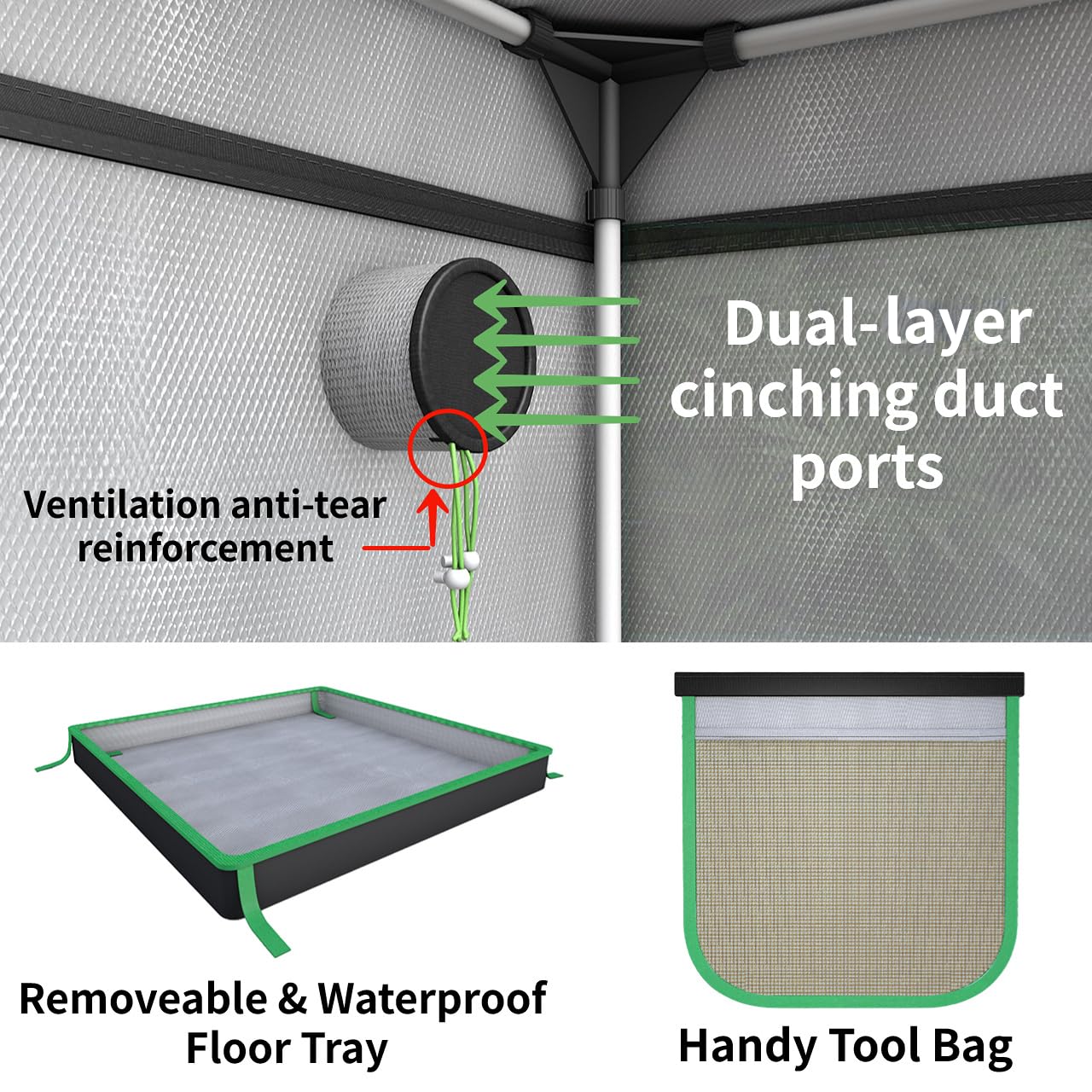Green hut Grow Tent 96X48X78 600D Mylar Hydroponic