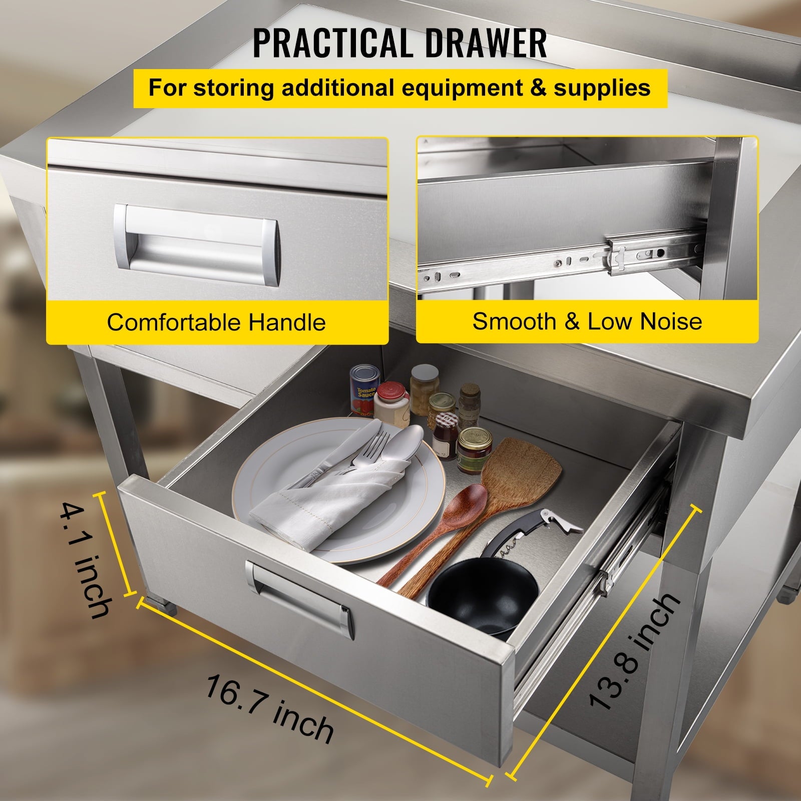 Commercial Work Table Workstation 24 x 42 Inches Commercial Food Prep Work Table with 2 Drawers. Undershelf and Backsplash. 992 lbs Load Stainless-Steel Kitchen Island for Restaurant. Home and Hotel