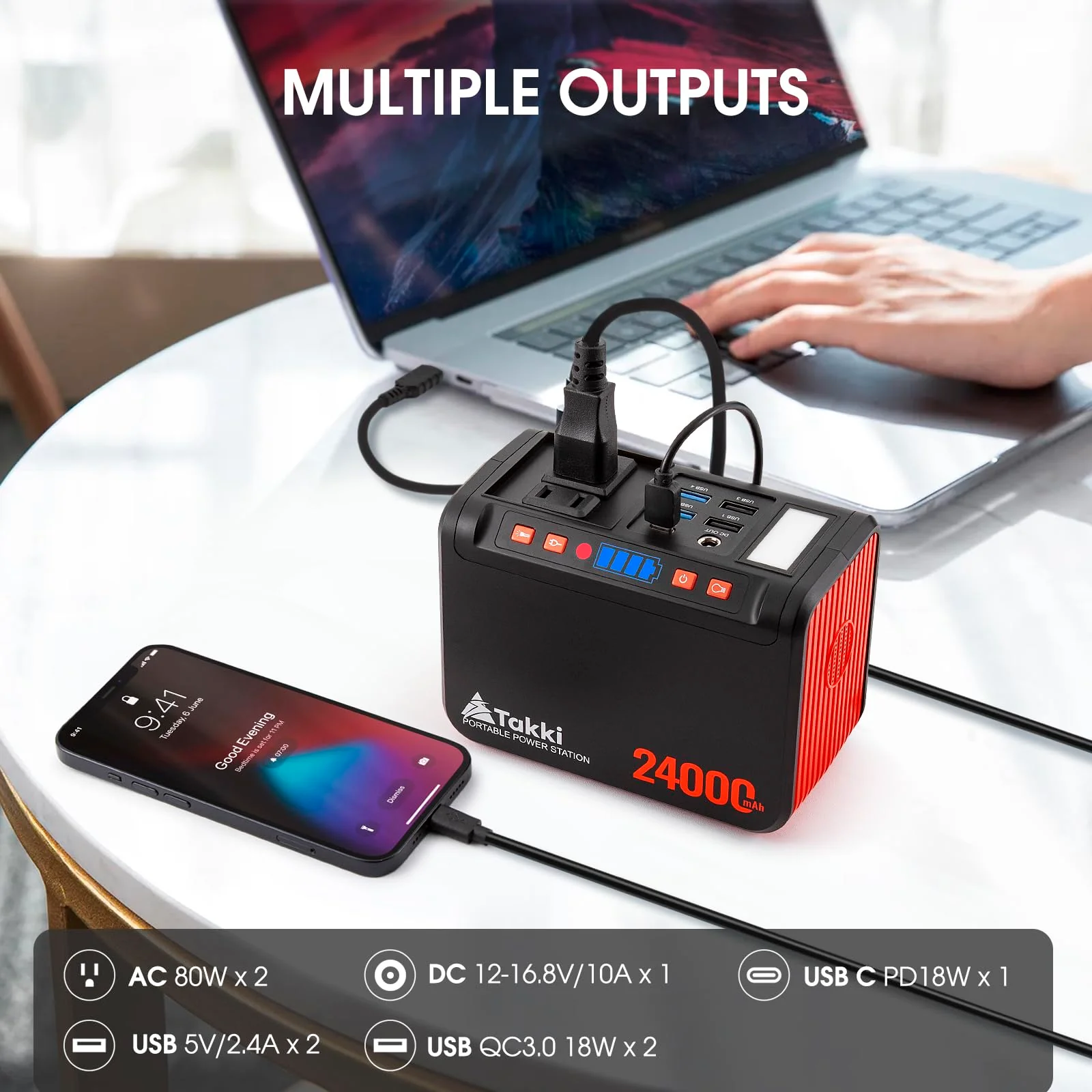 Takki Portable Power Station 88Wh with 110V AC DC USB Ports