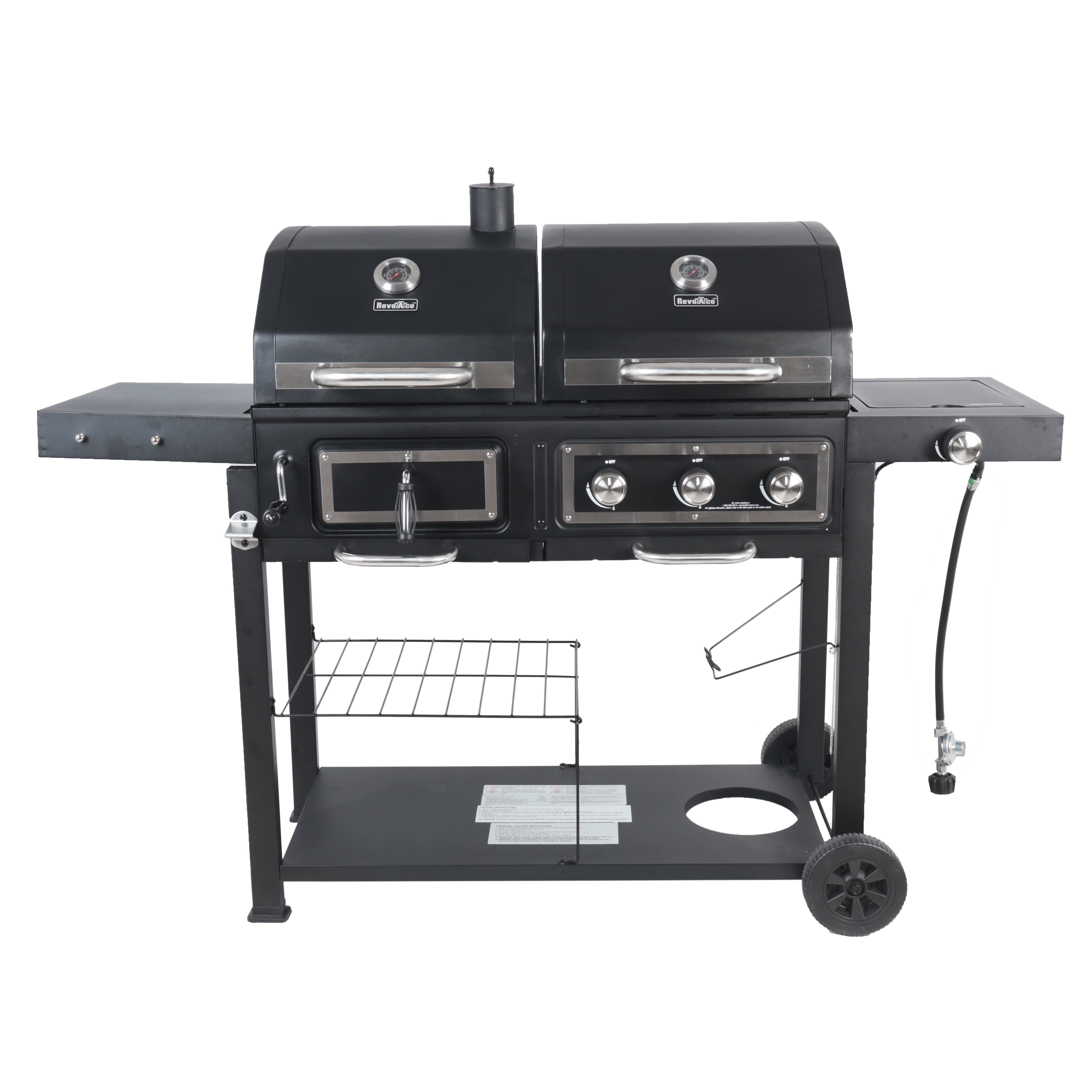 Dual Fuel Gas & Charcoal Combo Grill. Black with Stainless