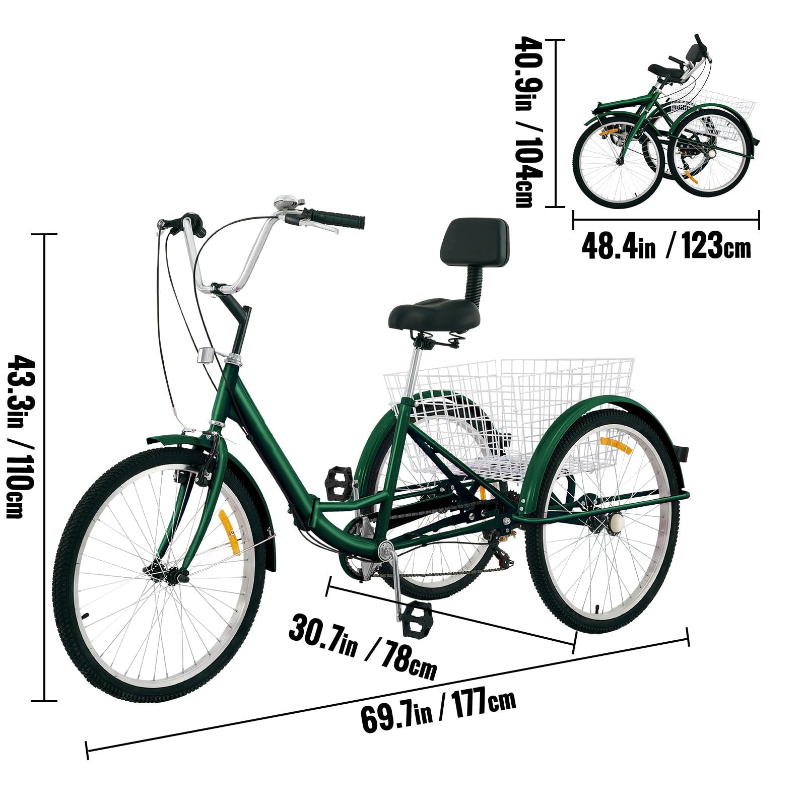 Tricycle Adult 24'' Wheels Adult Tricycle 7-Speed 3 Wheel Bikes For Adults