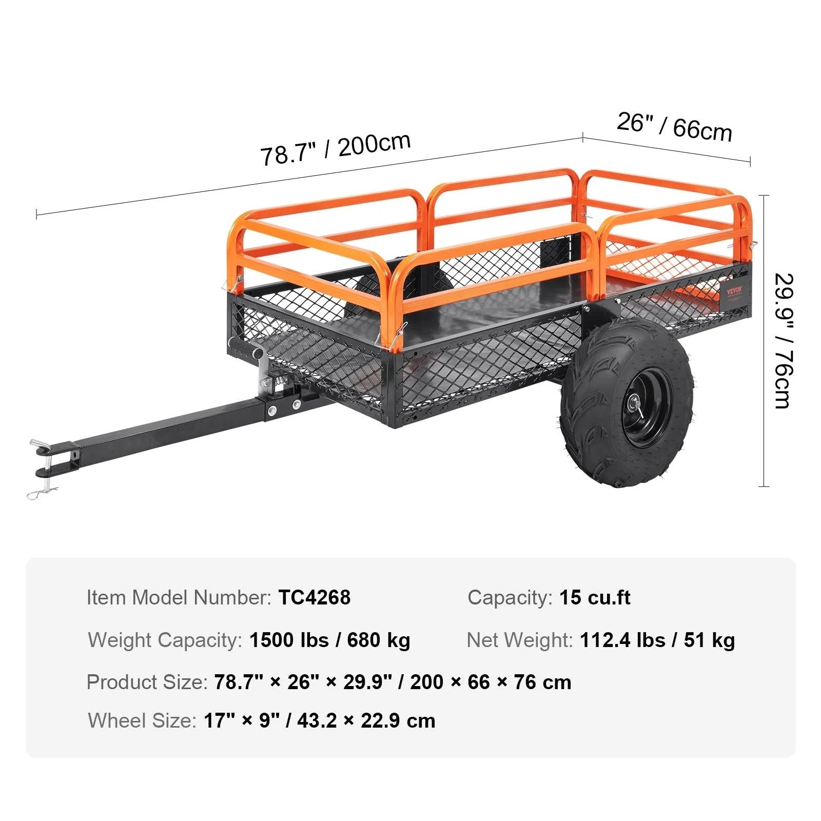 VEVOR Heavy Duty Steel ATV Dump Trailer. 1500-Pound Load Capacity 15 Cubic Feet. Tow Behind Dump Cart Garden Trailer. with Removable Sides and 2 - MadeInUSA