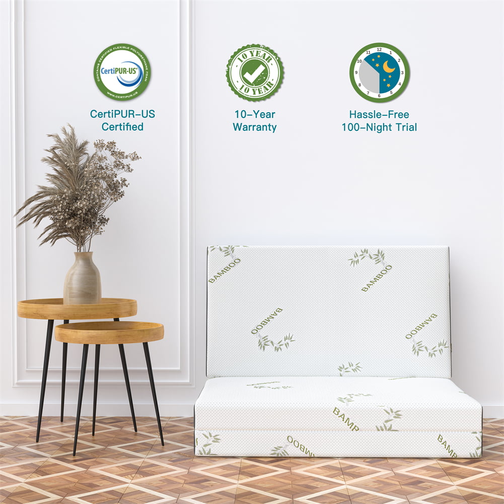 4 Inch Folding Mattress. Portable Trifold Gel Memory Foam Fold Mattresses. Guest Bed. Queen