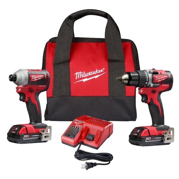 M18 18V Lithium-Ion Brushless Cordless Compact Drill/Impact Combo Kit (2-Tool) W/ (2) 2.0Ah Batteries. Charger & Bag