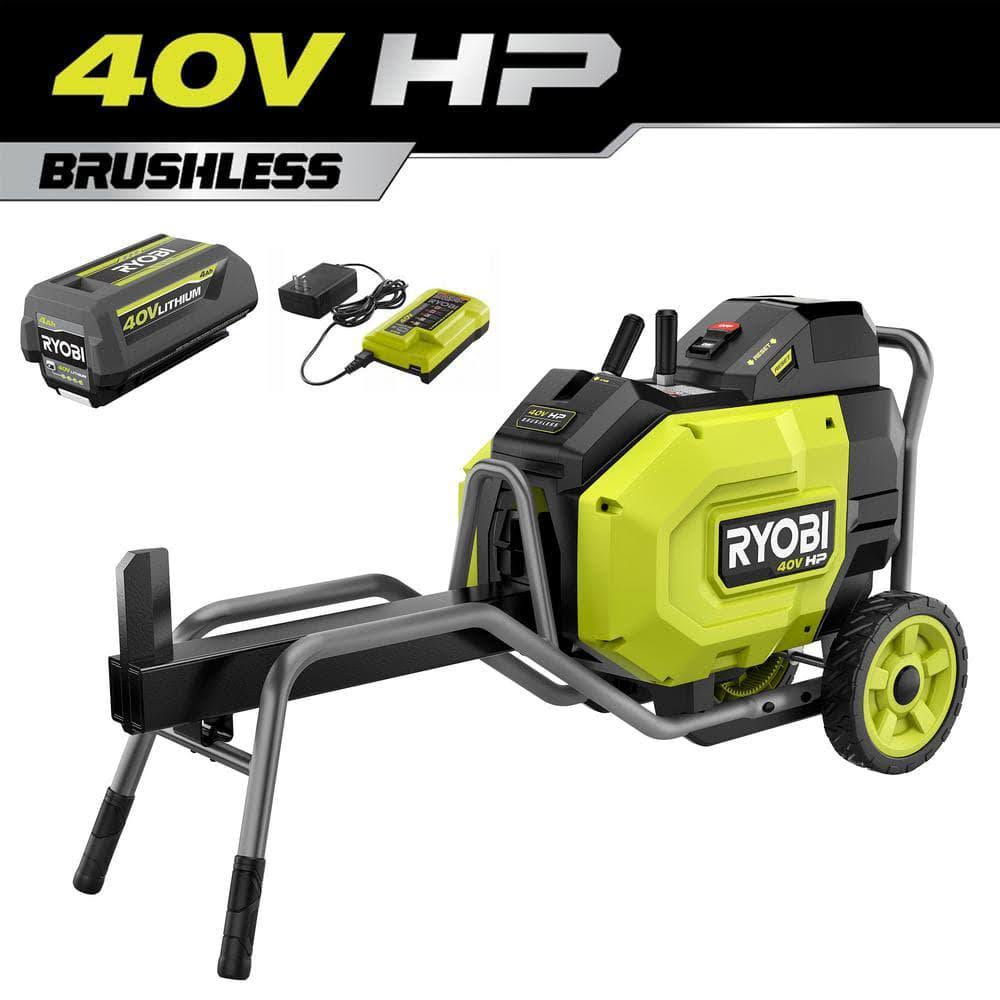 Ryobi 40V HP Brushless 12-Ton Kinetic Battery Electric Log Splitter Kit - 4.0Ah Battery and Charger Included
