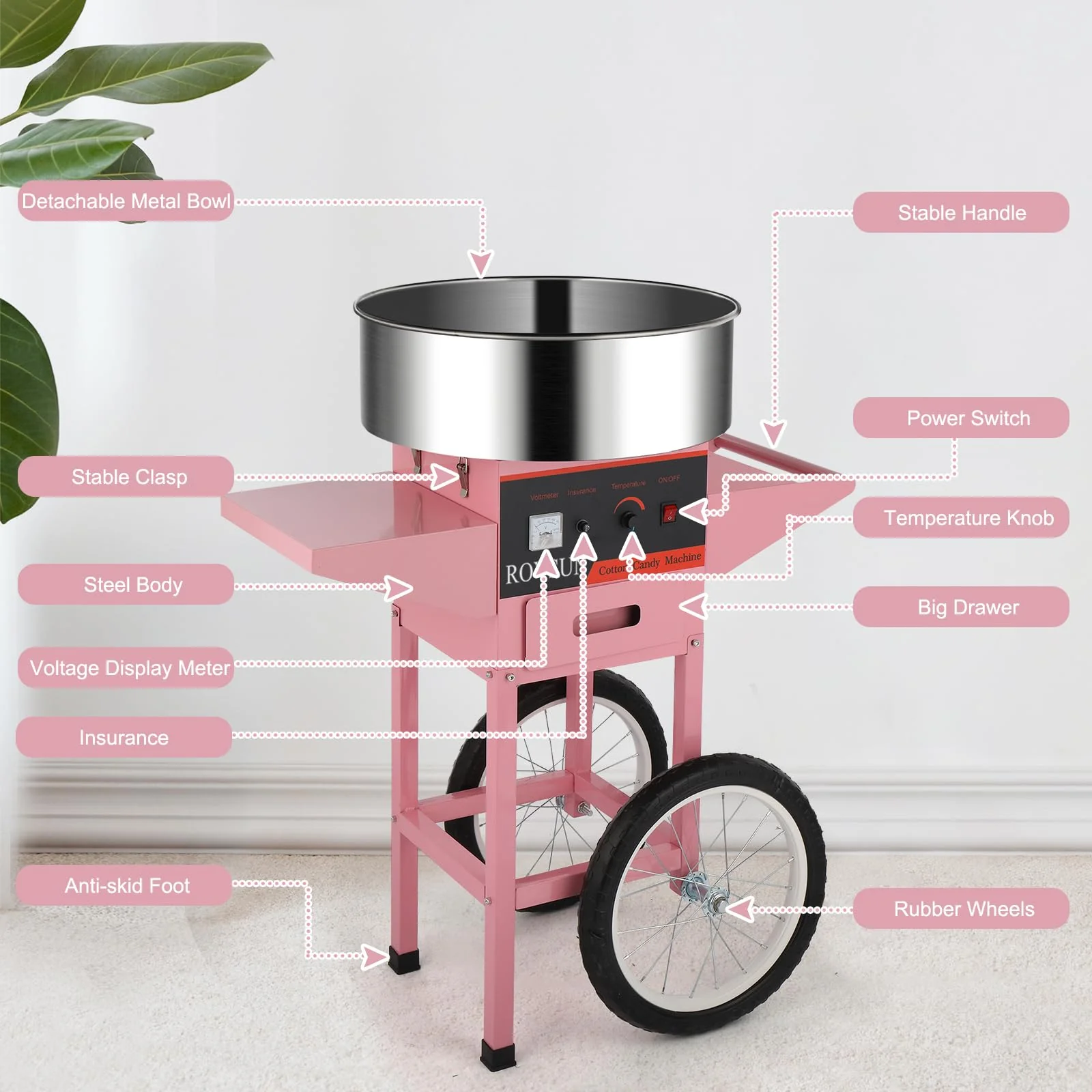 ROVSUN 21 Inch Cotton Candy Machine Cart