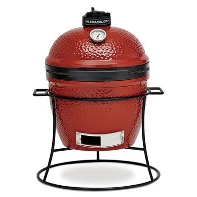 Jr. 13.5 in. Portable Charcoal Grill in Red with Cast Iron Cart. Heat Deflectors and Ash Tool