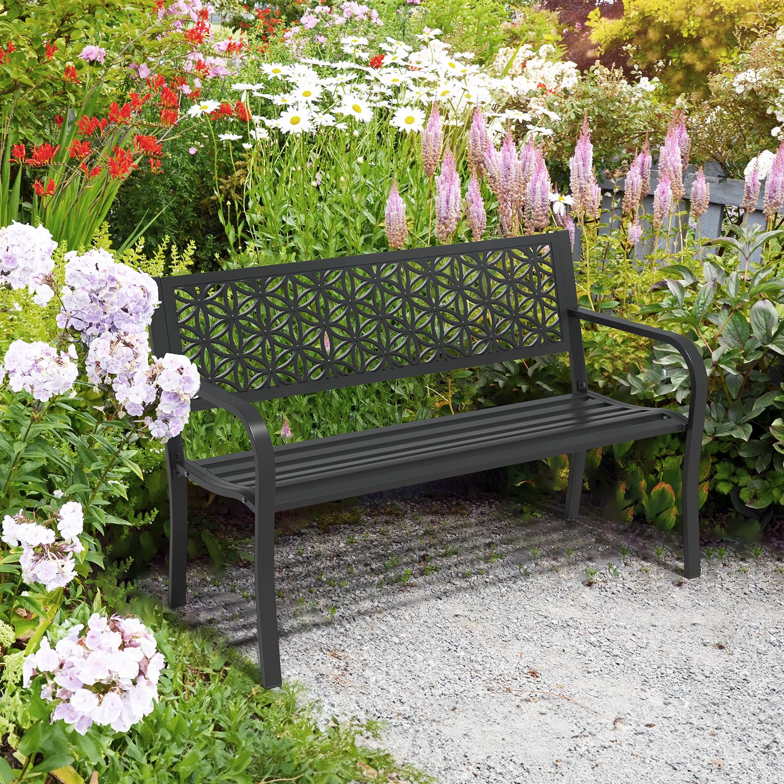 VINGLI 50 Outdoor Bench Metal with Floral Back