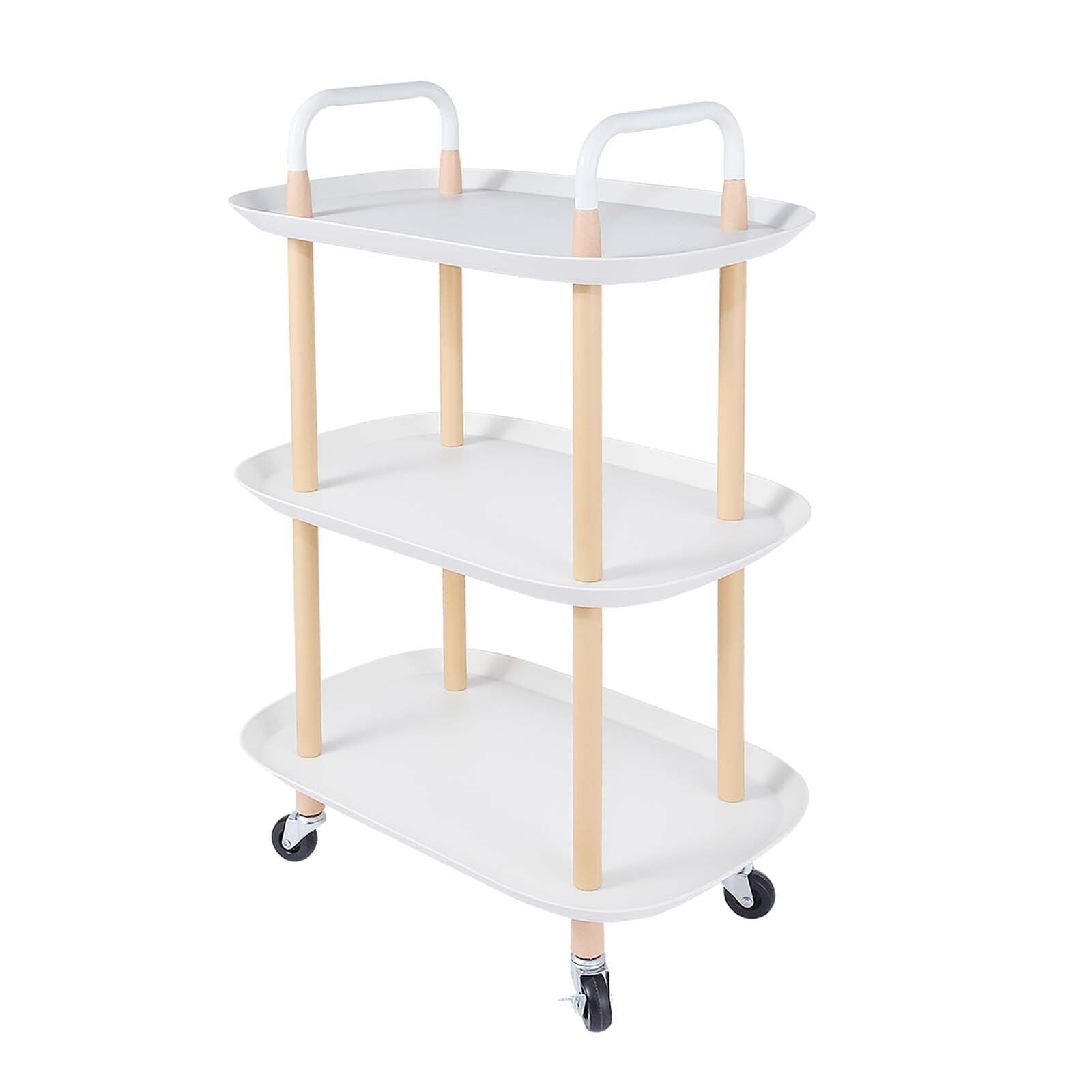 3 Tier Rolling Utility Cart Storage Organizer Service Cart with Handle and Locking Wheels for Home. Bathroom. Office. Kitchen. Coffee Bar. Microwave Cooking Station. White