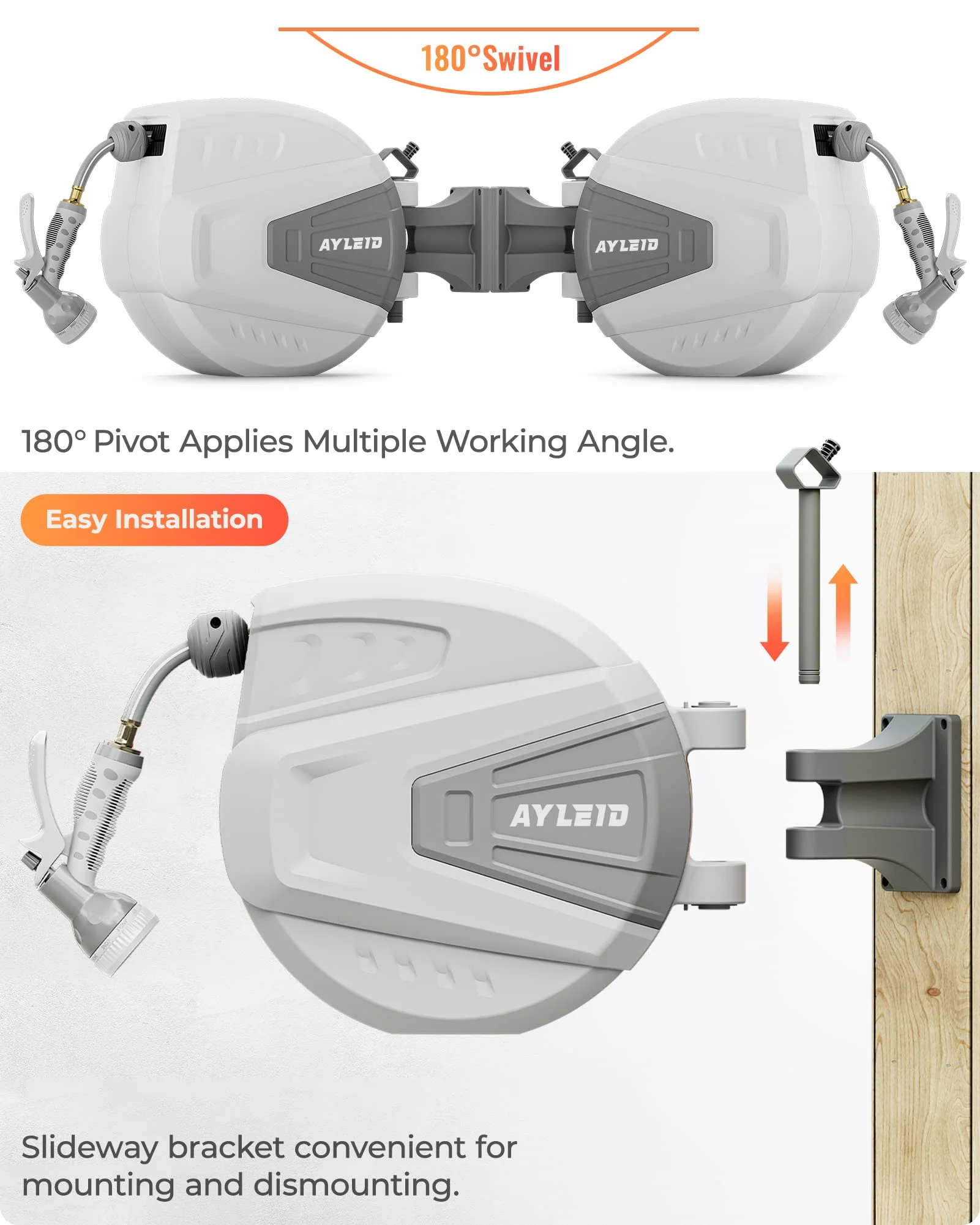 Ayleid 1/2 in x 100 ft Wall Mounted Garden Hose Reel