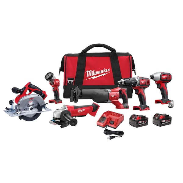 M18 18V Lithium-Ion Cordless Combo Tool Kit (6-Tool) with Two 3.0 Ah Batteries. 1 Charger. 1 Tool Bag