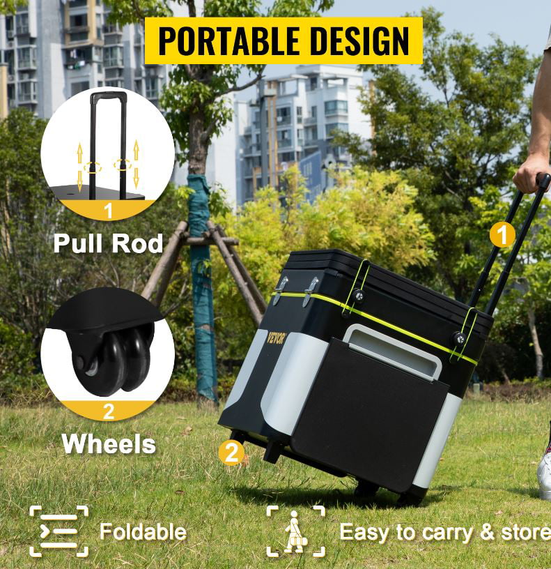 in One Integrated Camping Cooking Station Foldable Outdoor Mobile Kitchen Portable Multifunctional Camp Box w/ Wheels