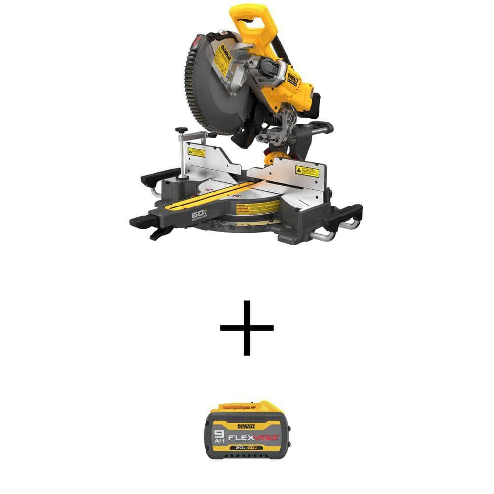 DeWalt 60V Lithium-Ion 12 in. Cordless Sliding Miter Saw with FLEXVOLT 20V/60V Max Lithium-Ion 9.0Ah Battery Pack