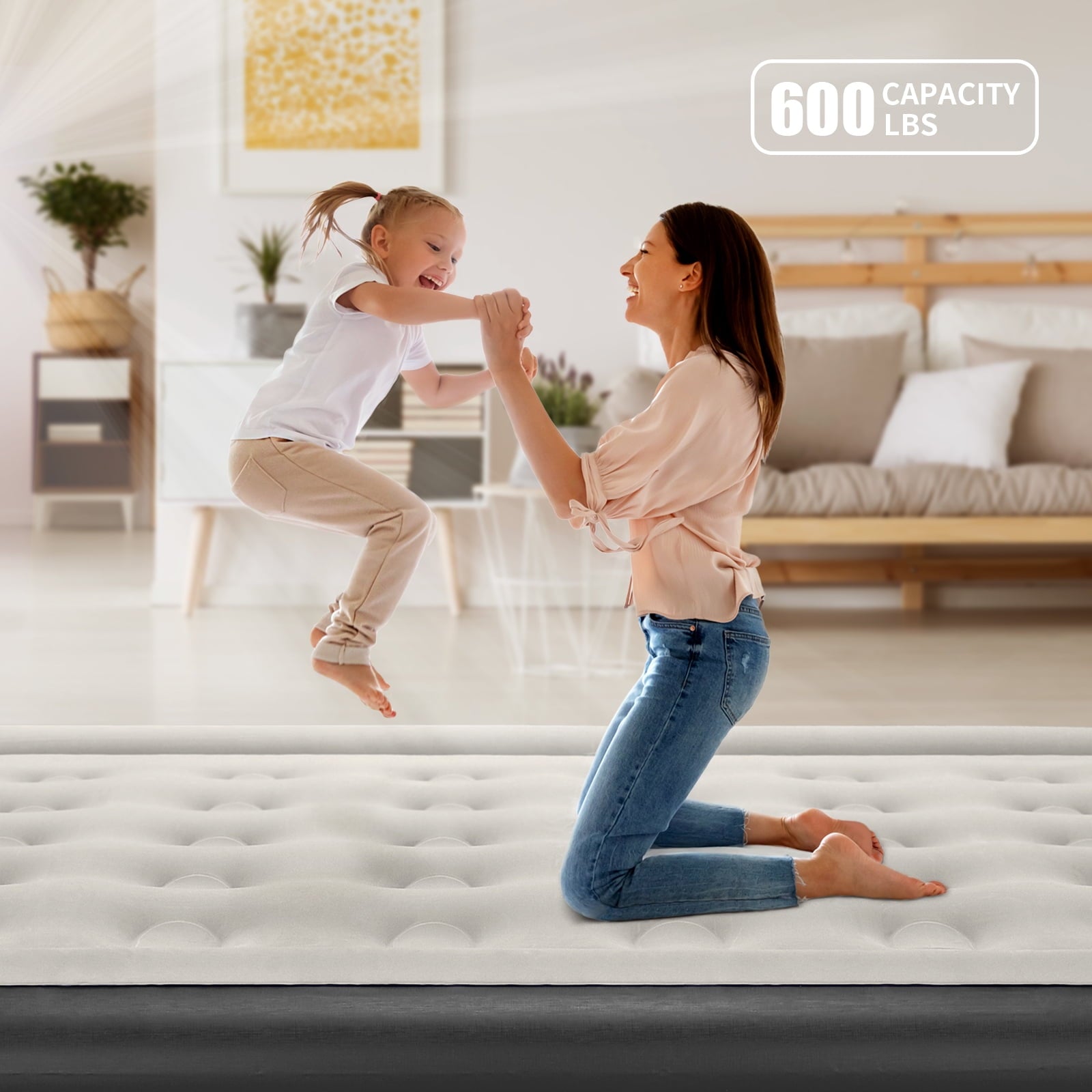 US 18 inch Queen Size Air Mattress with Built-in-Pump. Black