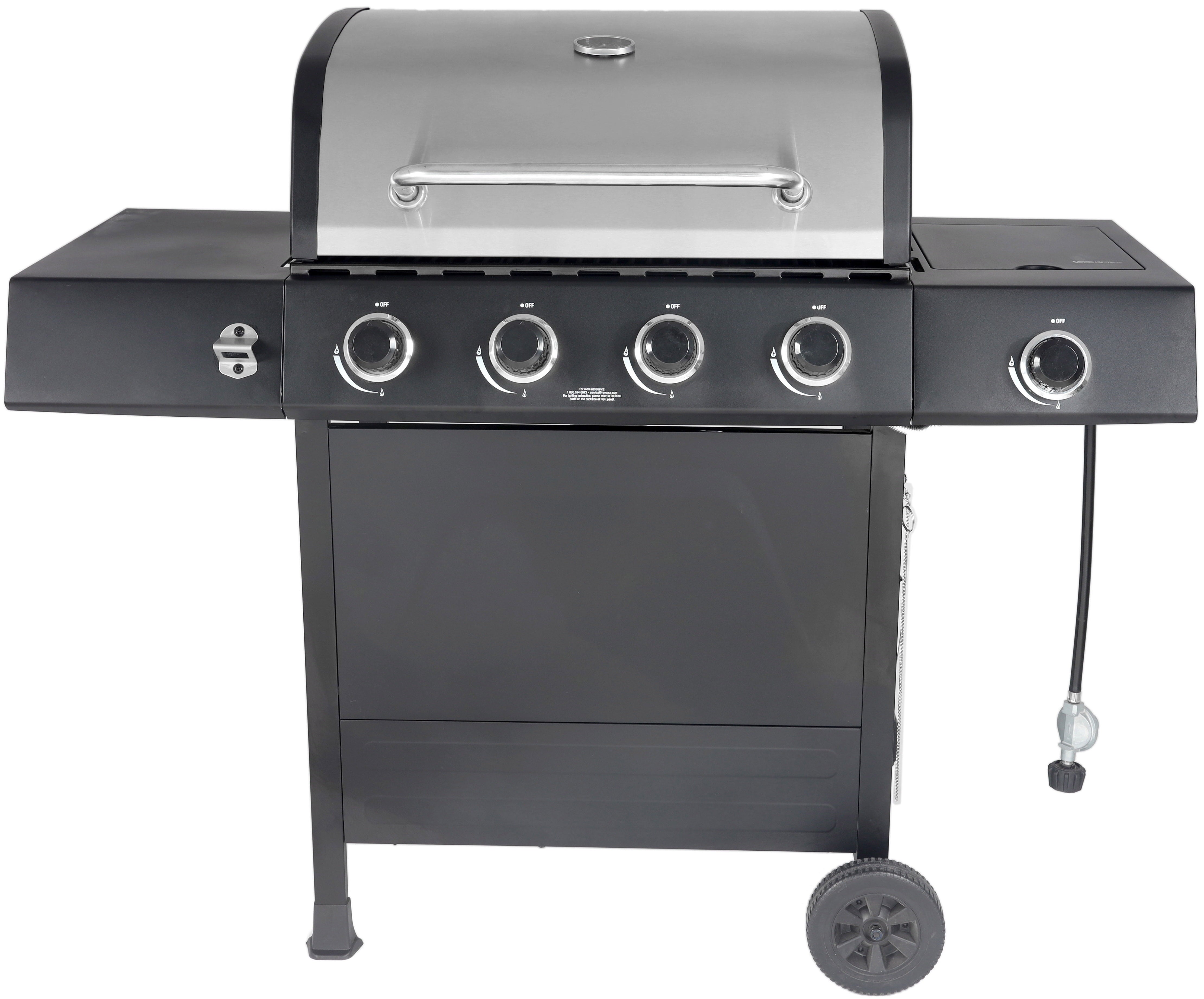 4-Burner Propane  Gas Grill with Side Burner. Stainless Steel & Black