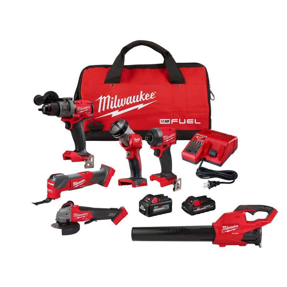 Milwaukee M18 Fuel 18-Volt Lithium-Ion Brushless Cordless Combo Kit (4-Tool) with M18 Fuel Grinder. Blower. and (2) Batteries