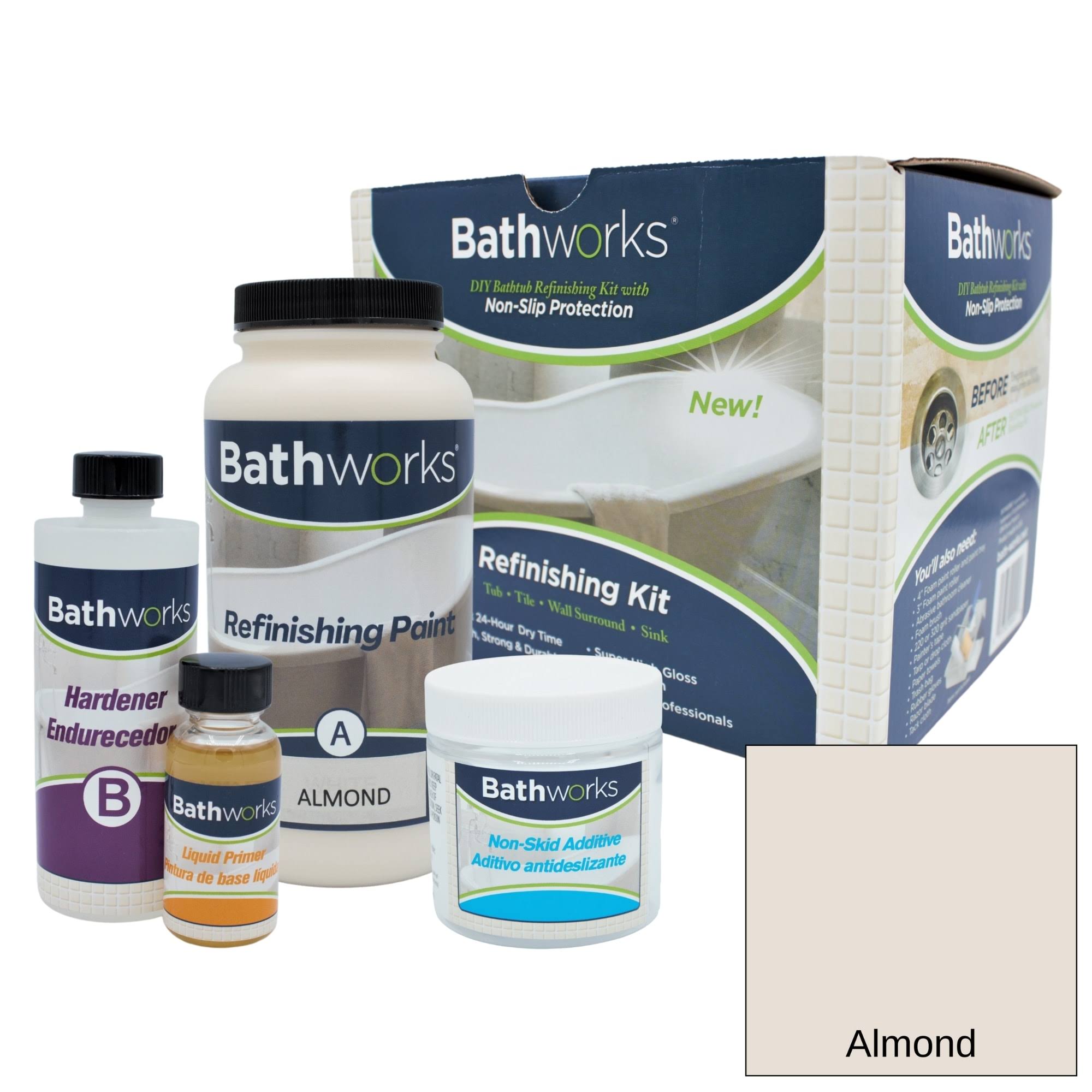 Bathworks 22 oz. Almond Standard Tub and Tile Refinishing Kit with Non-Slip Protection, Almond/High Gloss