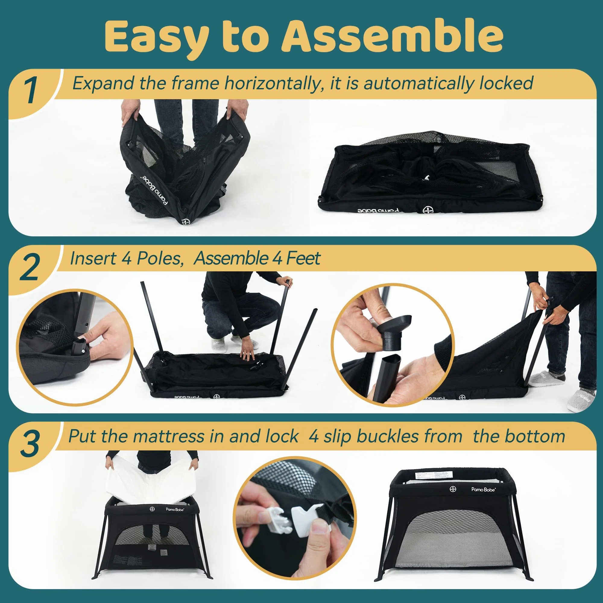 Pamo babe Lightweight Travel Crib with Soft Mattress Pad