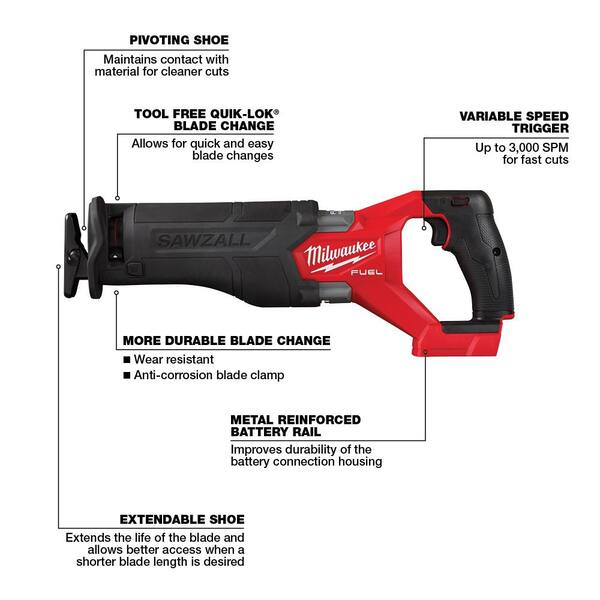 M18 FUEL GEN-2 18V Lithium-Ion Brushless Cordless SAWZALL Reciprocating Saw with (1) High Output 12.0 Ah Battery
