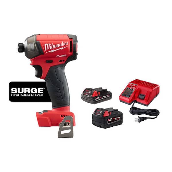 M18 FUEL SURGE 18V Lithium-Ion Brushless Cordless 1/4 in. Hex Impact Driver w/One 5.0Ah and One 2.0Ah Battery Charger