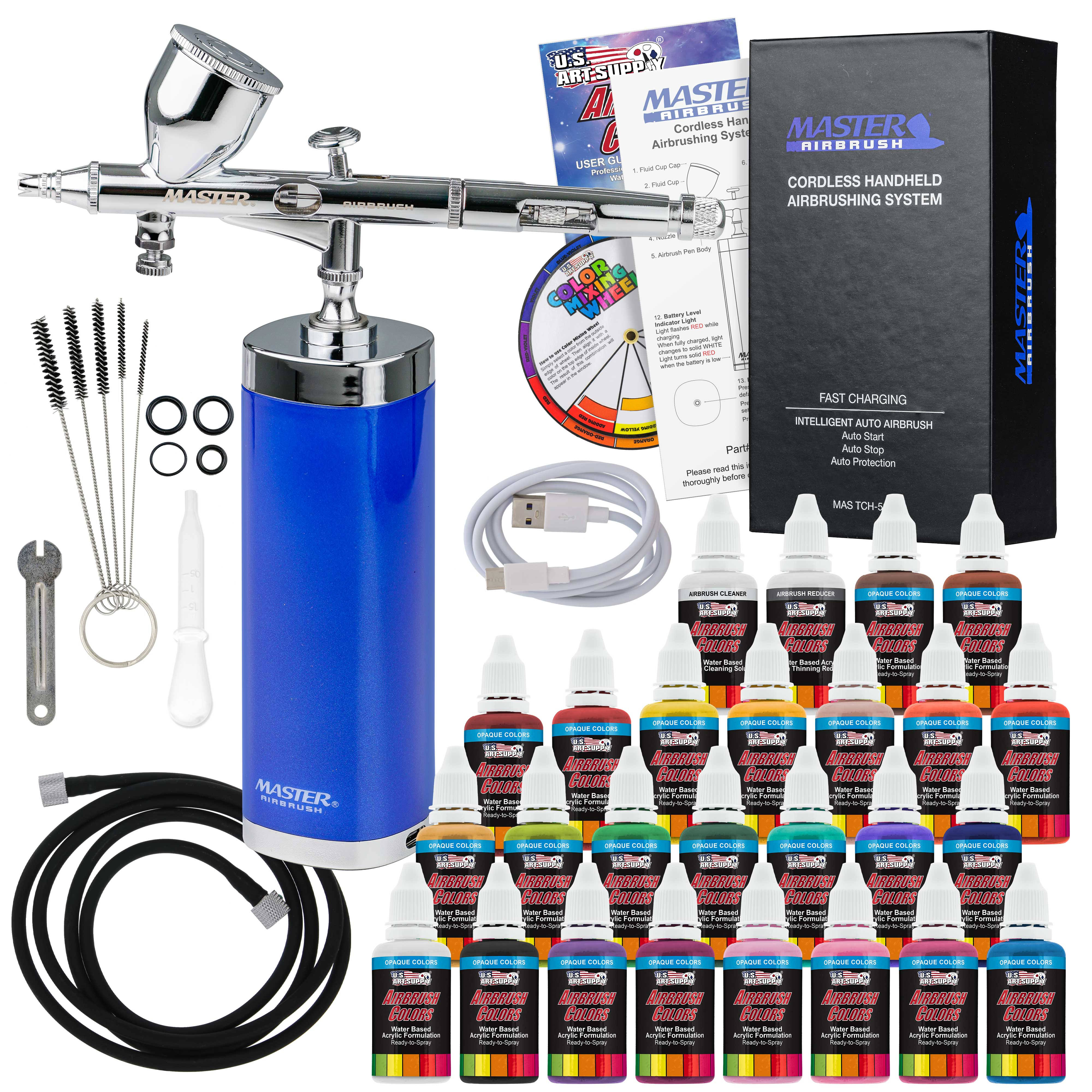Master Airbrush Powerful Cordless Handheld Acrylic Paint Airbrushing System with 24 Opaque Paint Colors, Reducer & Cleaner Kit - 20 to 36 psi,