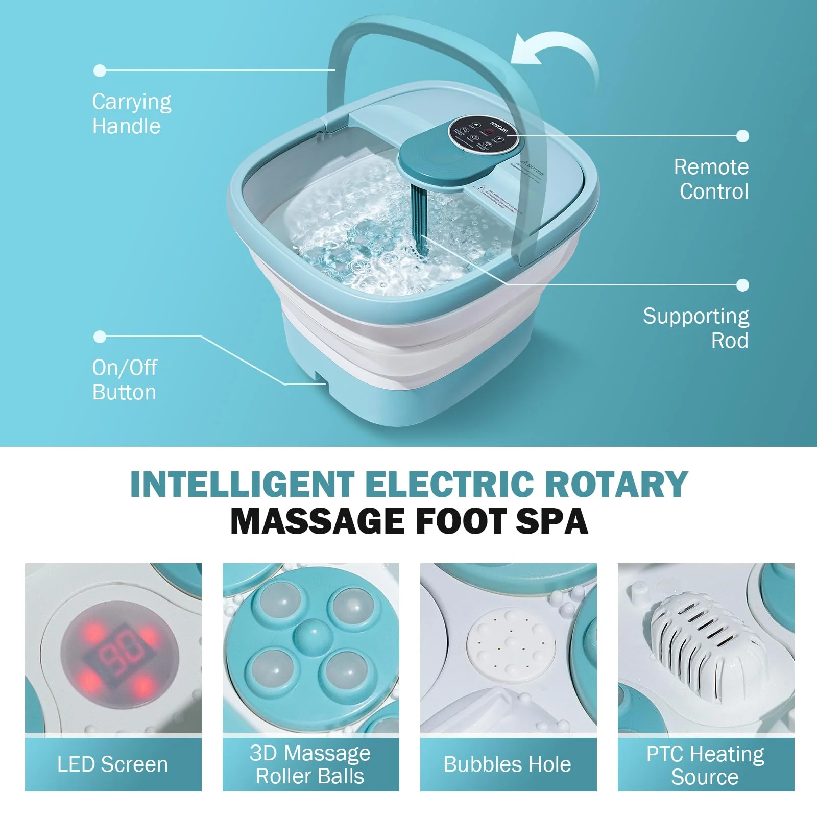 KNQZE Collapsible Foot Spa Electric Rotary Foot Massager Bath