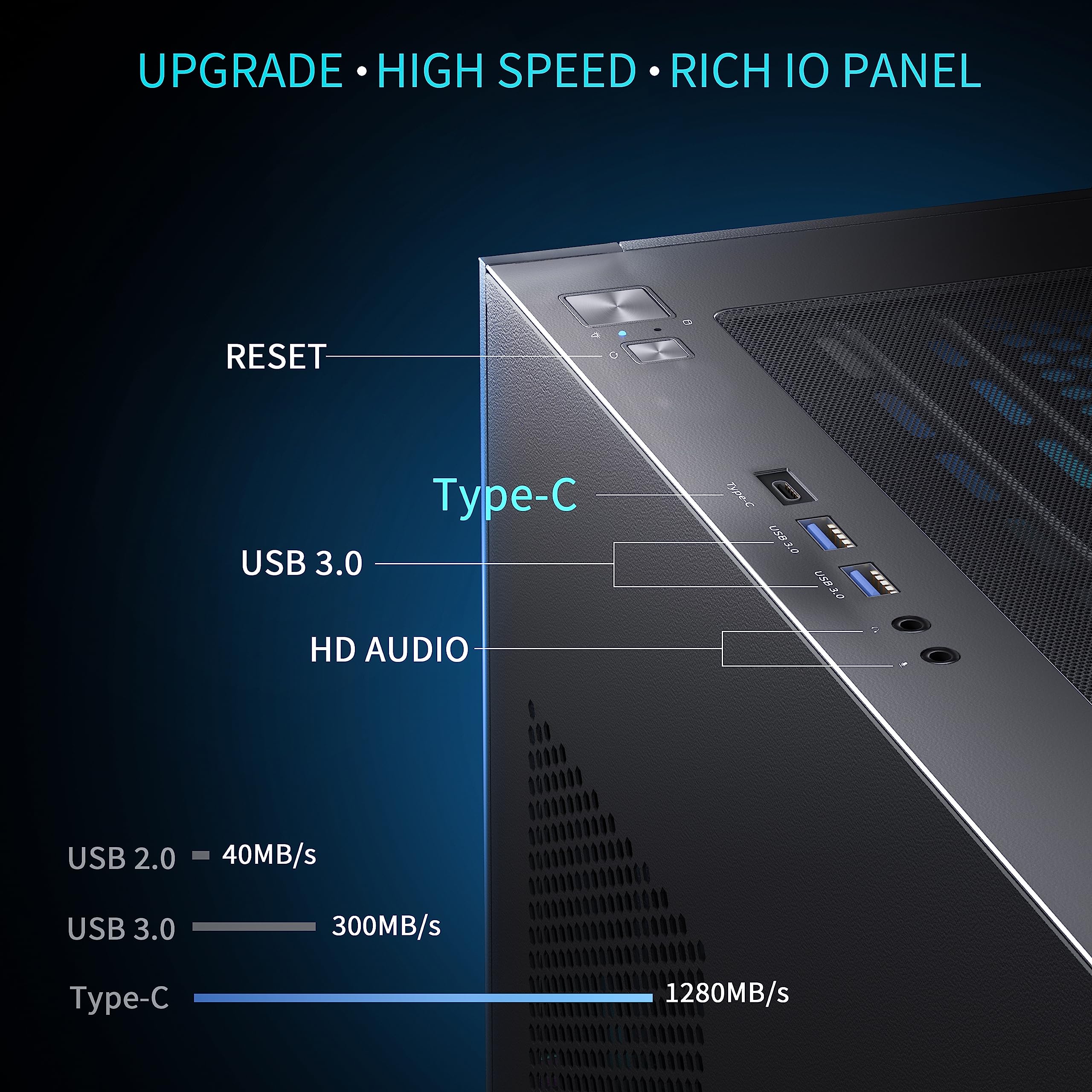 MUSETEX PC CASE ATX 6 PWM ARGB. Type-C Mid Tower Computer Case