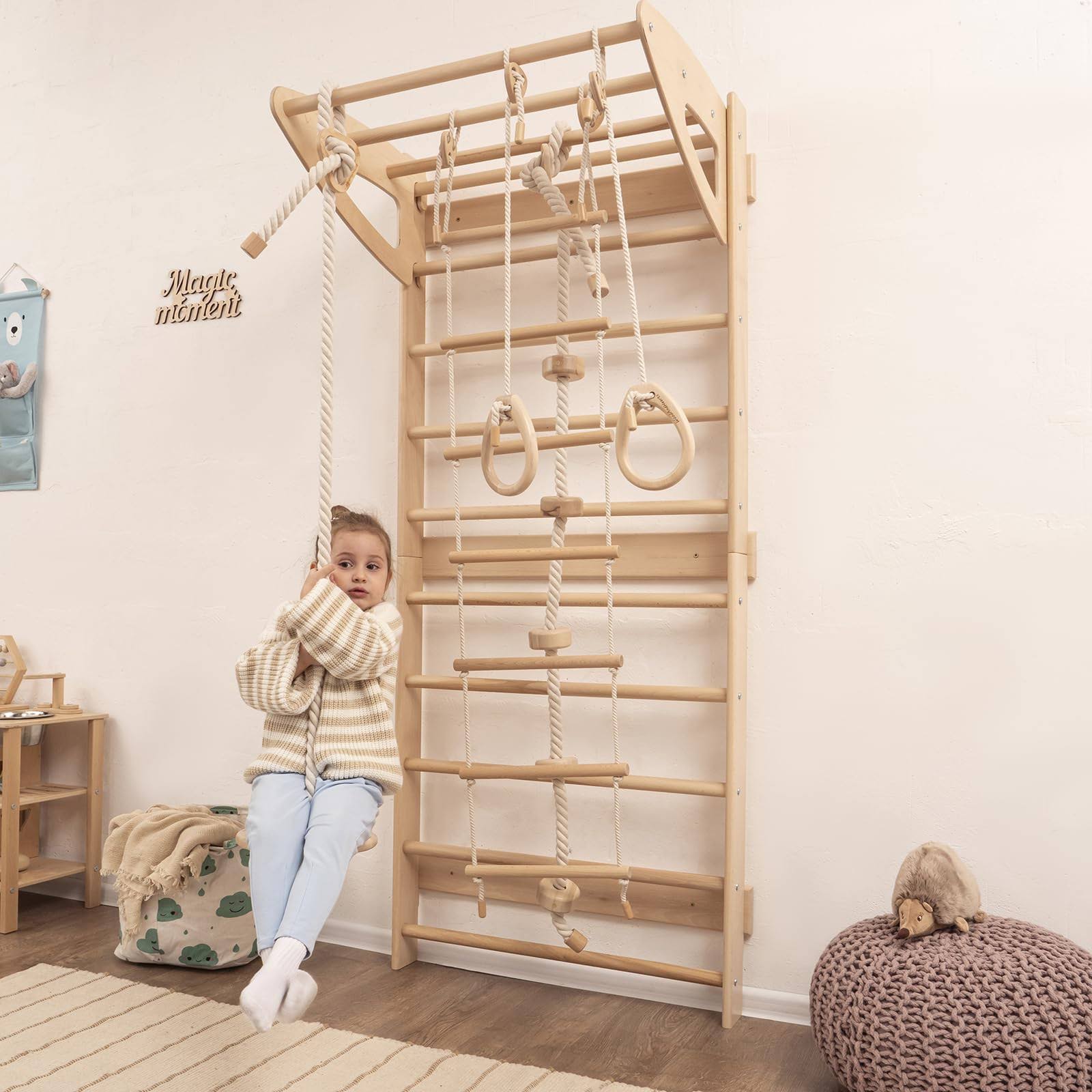 Woodandhearts Baby Mobile Swedish Ladder with Rope Accessories Indoor Swing Monkey Bars Toddler Climbing Rope Ladder Montessori Toddler Climbing Gym