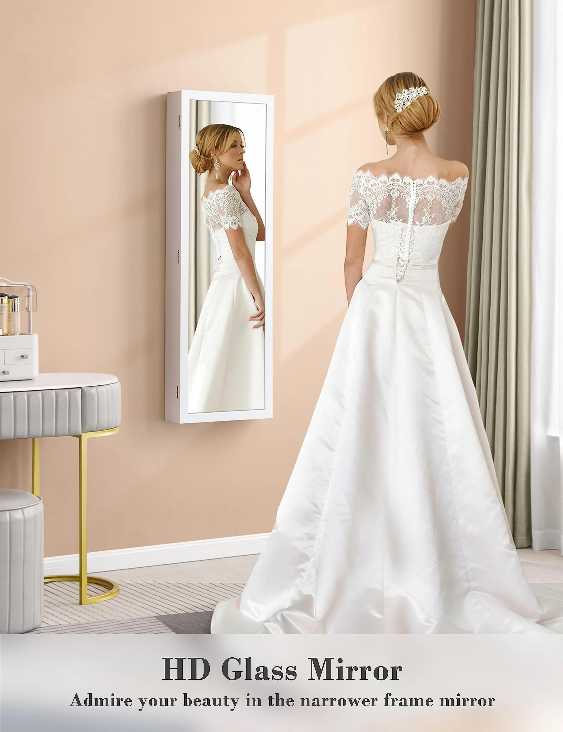 Nicetree 6 LEDs Large Capacity Mirror Jewelry Cabinet