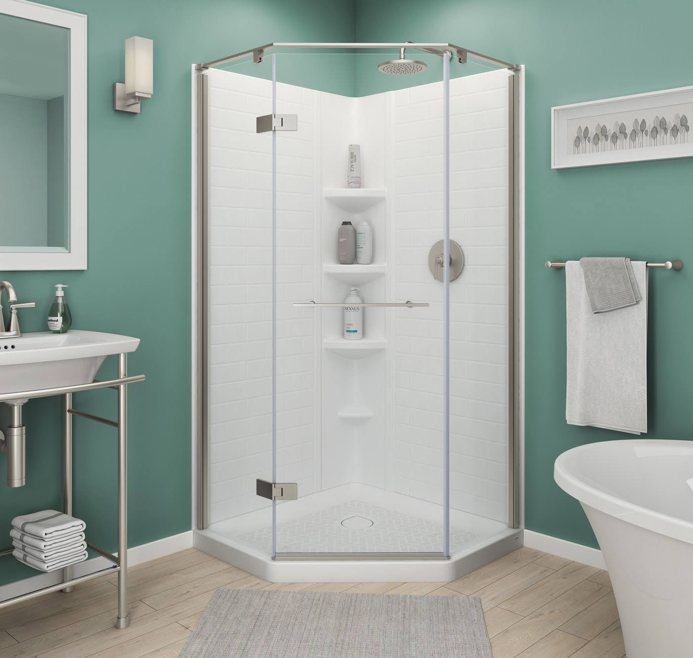 American Standard Elevate Brushed Nickel 36-1/4-In to 36-5/8-in x 74-in Frameless Sliding Soft Close Shower Door | AM00841400.295