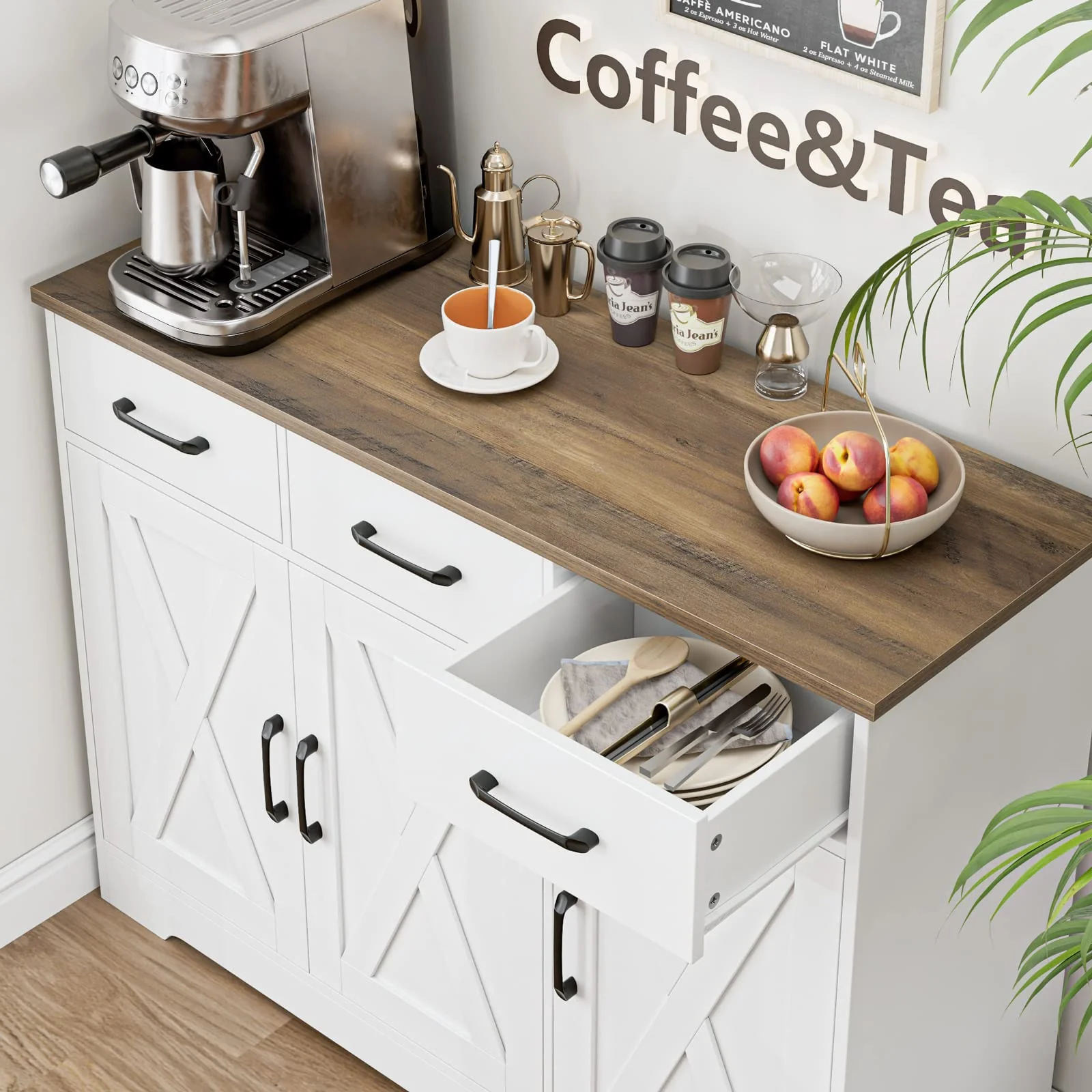 HOSTACK Modern Farmhouse Sideboard Buffet Cabinet