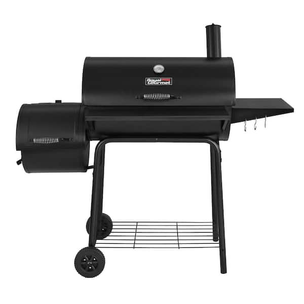 Charcoal Grill in Black with Offset Smoker and Side Table