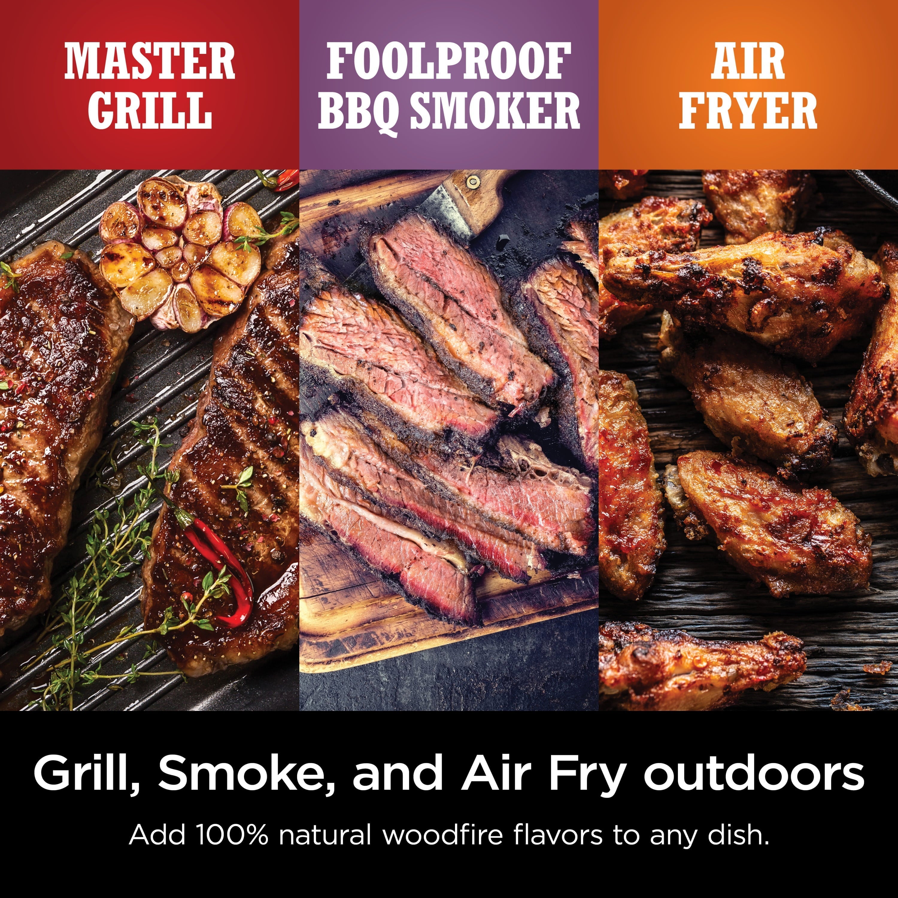 Woodfire Outdoor Grill & Smoker. 3-in-1 Master Grill. BBQ Smoker. & Outdoor Air Fryer with Woodfire Technology. OG700