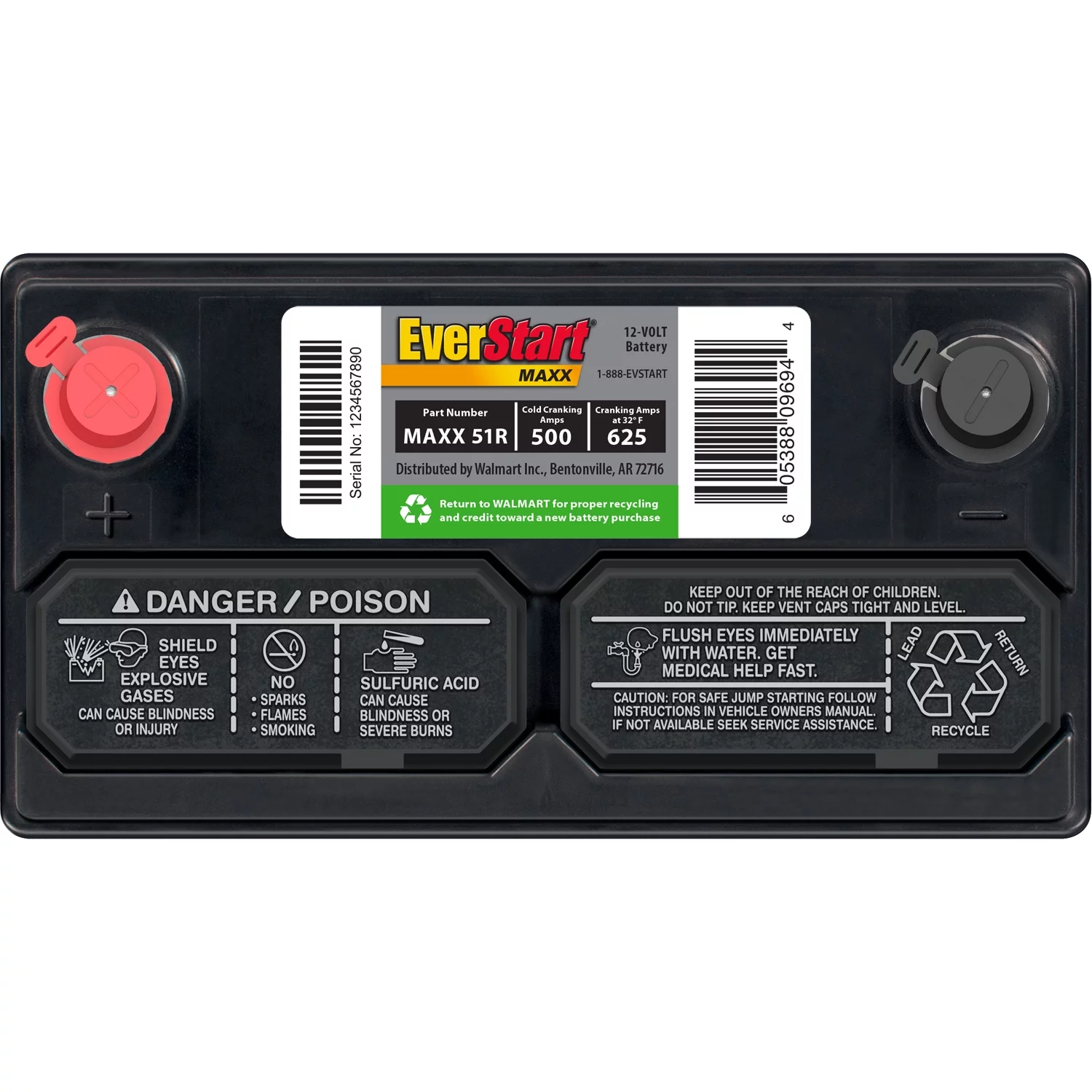 EverStart Maxx Lead Acid Automotive Battery. Group Size 51R 12 Volt. 500 CCA - MadeInUSA