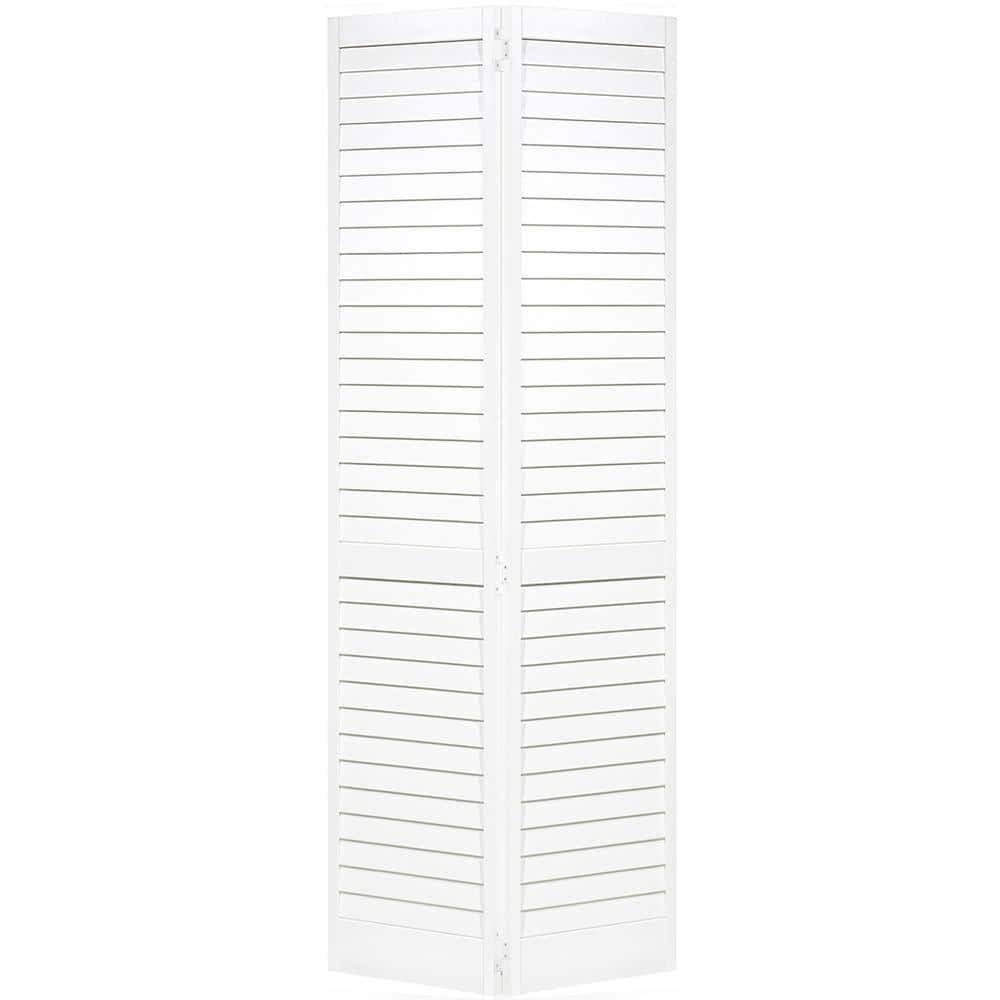 Kimberly Bay 28 in. x 80 in. Plantation Louvered Solid Core White Wood Interior Closet Bi-Fold Door