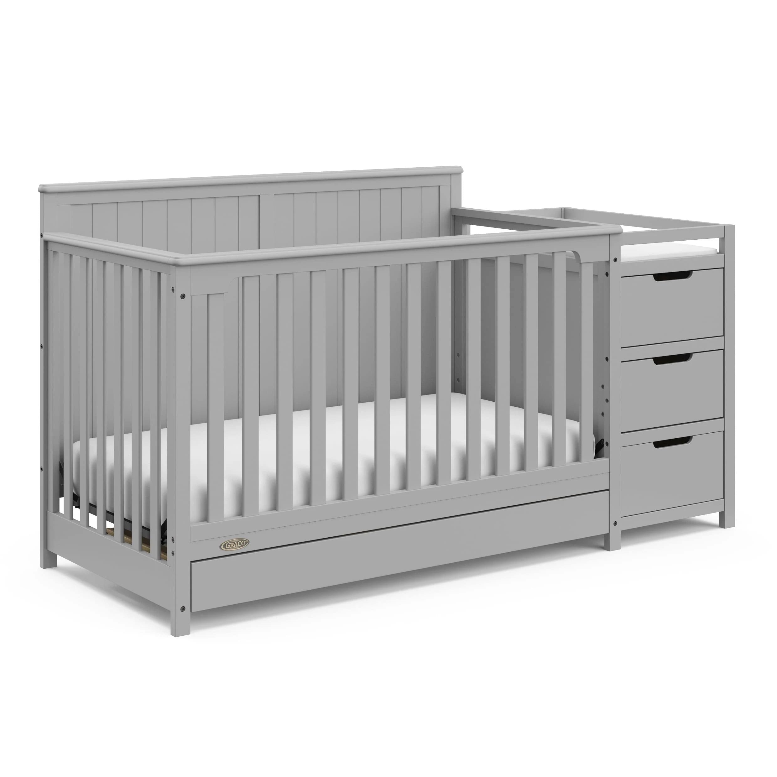 Graco Hadley 5-in-1 Convertible Crib and Changer with Drawer Pebble G - MadeInUSA
