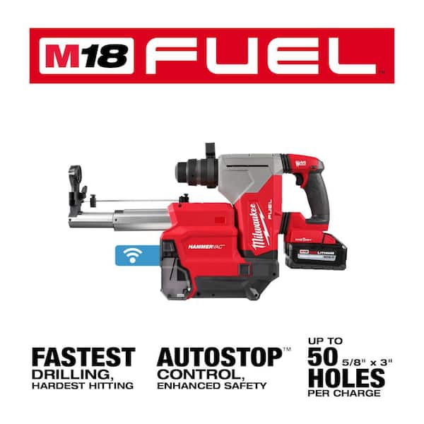 M18 FUEL 18V Lithium-Ion Brushless 1-1/8 in. Cordless SDS-Plus Rotary Hammer/Dust Extractor Kit. Two 6.0Ah Batteries