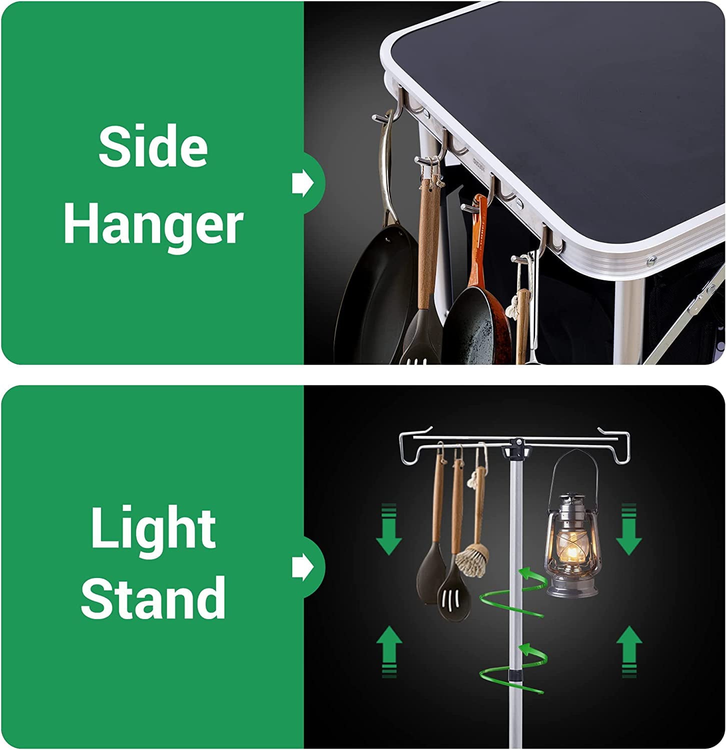 C Camping Kitchen Table. Folding Table. Upgrade Light Stand and Windshield Cooking Station & 3 Organizers. Carry Bag for Outdoor. Beach. BBQ. Picnic. Cooking. Indoor. Office