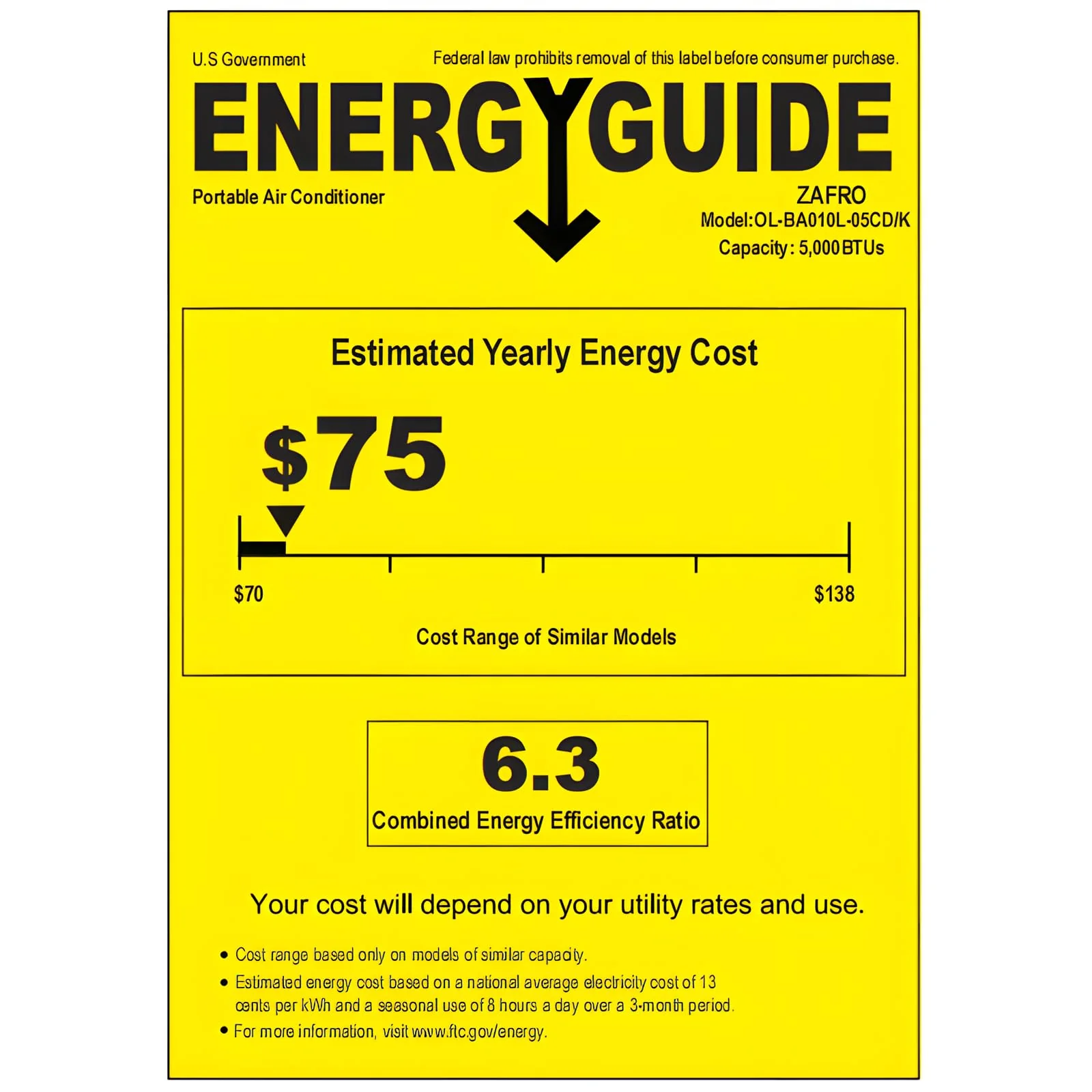 ZAFRO 8.000 BTU Portable Air Conditioners Cool Up to 350 Sq.Ft