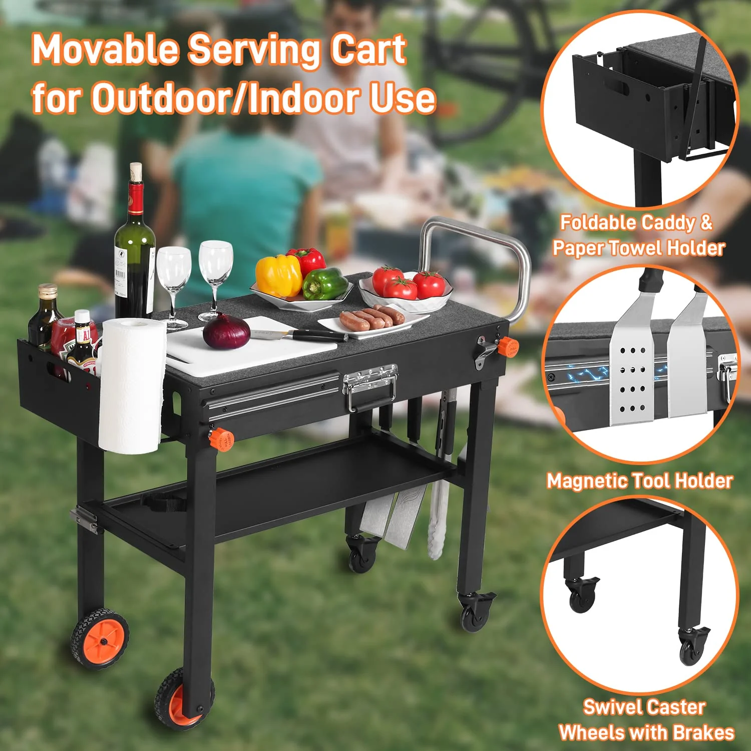 Portable Folding Outdoor Grill Table with Paper Towel Holder