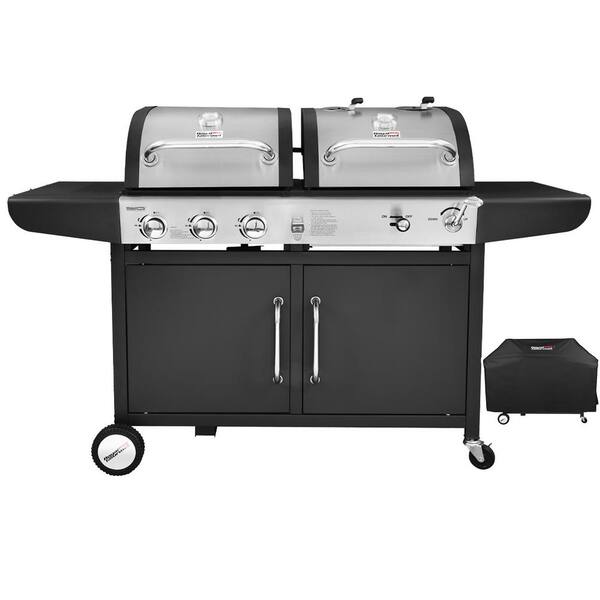 3-Burner Propane Gas and Charcoal Combo Grill with Cover